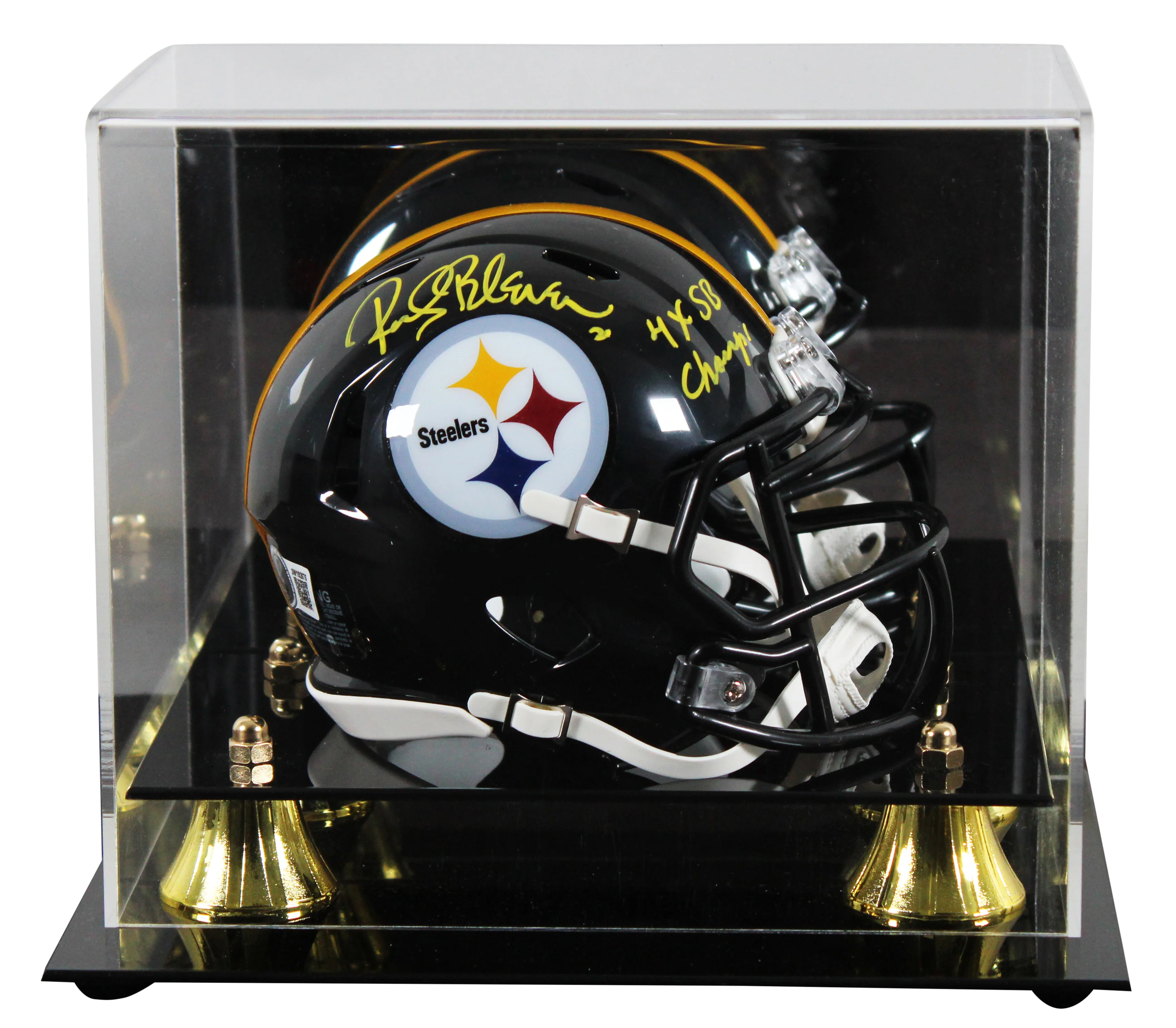Steelers Rocky Bleier "4x SB Champs" Signed Speed Mini Helmet W/ Case BAS Wit - Image 2