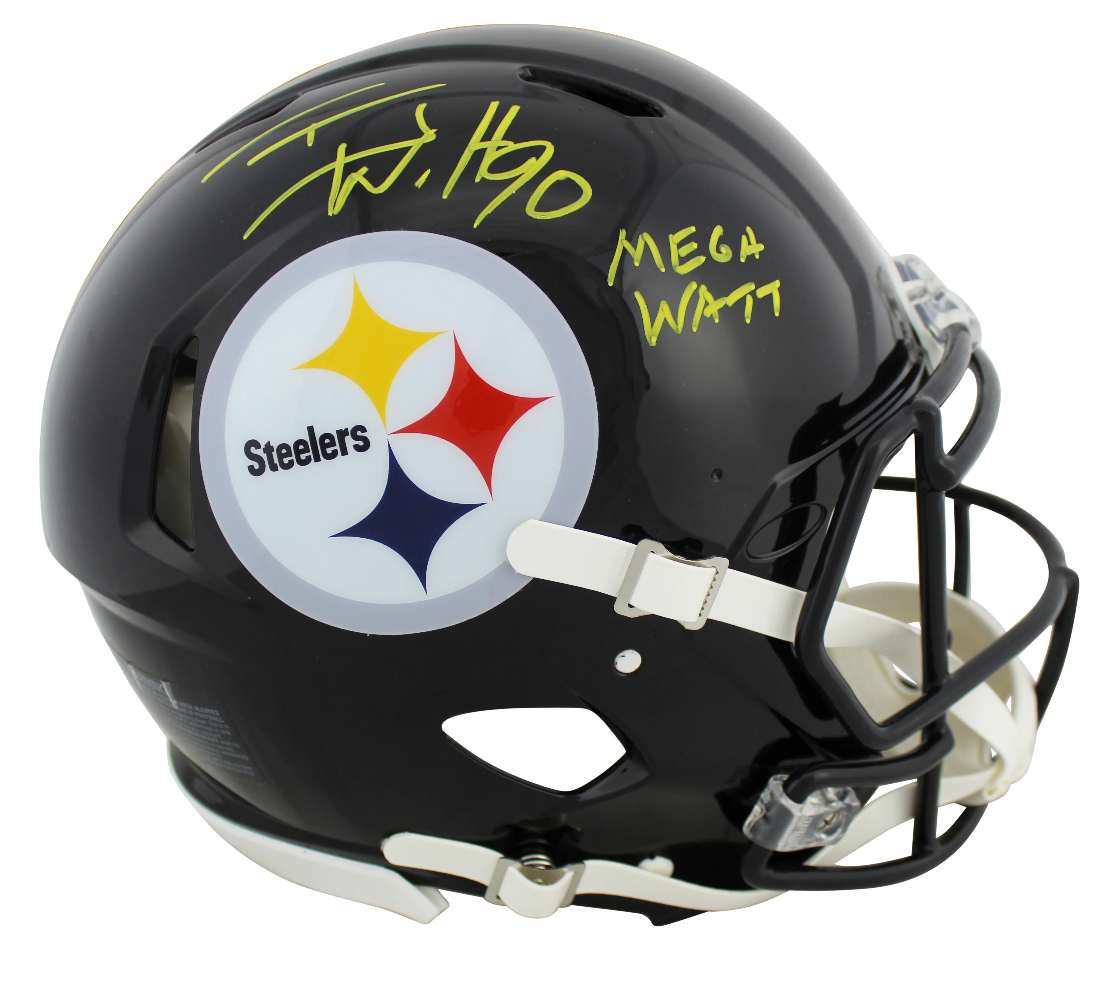 Steelers T.J. Watt "Mega Watt" Signed Proline Full Size Speed Helmet JSA Witness - Image 2