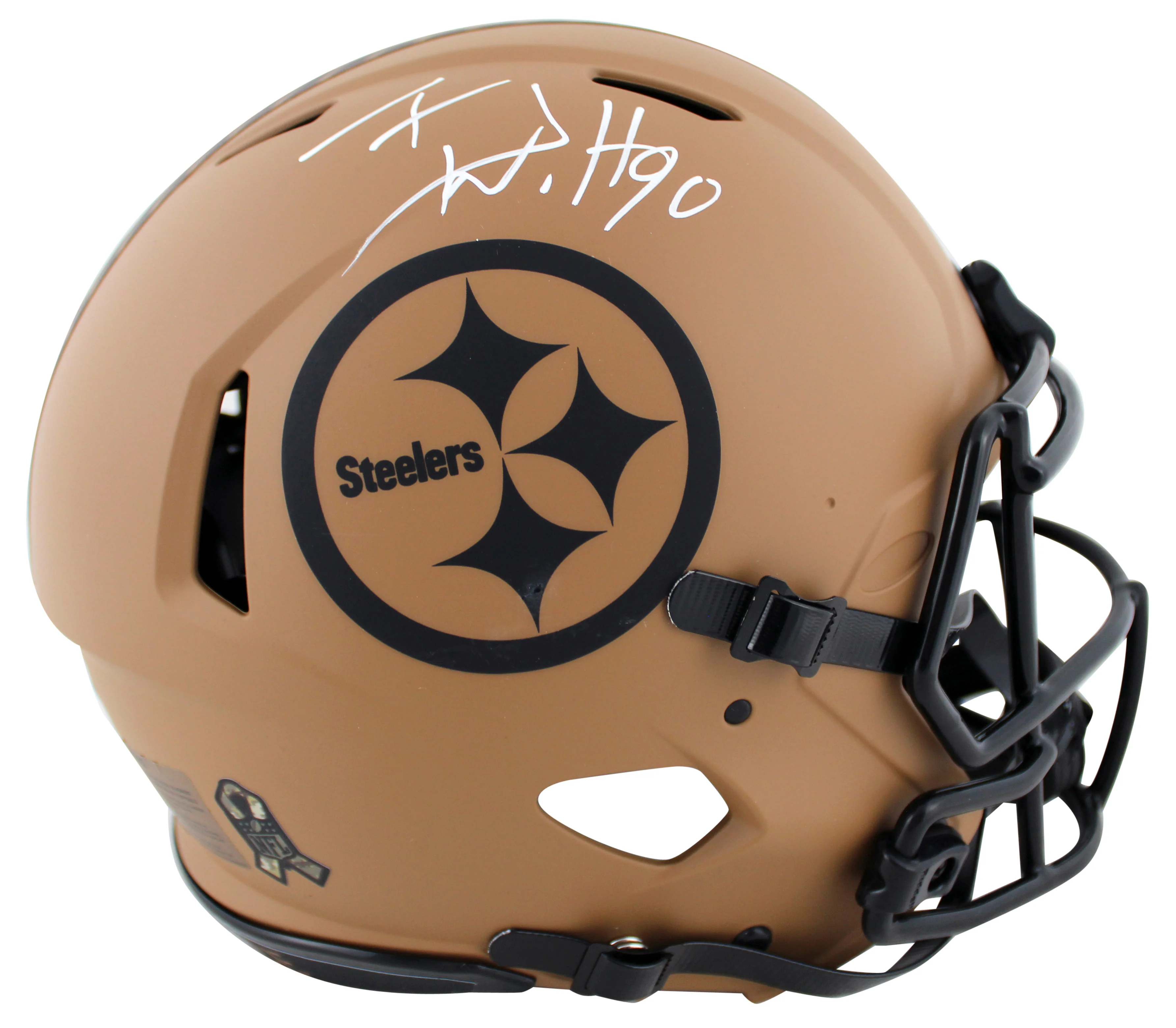 Steelers T.J. Watt Signed Salute To Service II F/S Speed Proline Helmet BAS Wit - Image 2