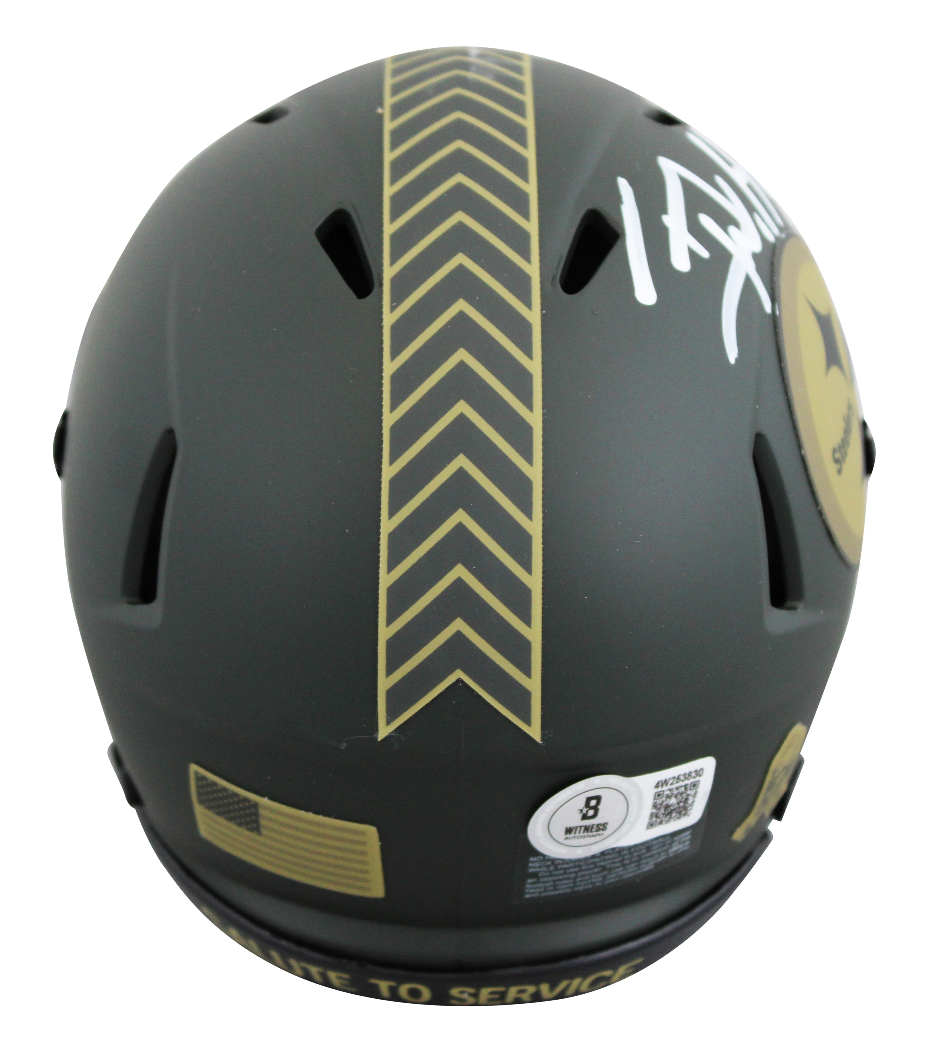 Steelers T.J. Watt Signed Salute to Service IV Speed Mini Helmet BAS Witnessed - Image 3