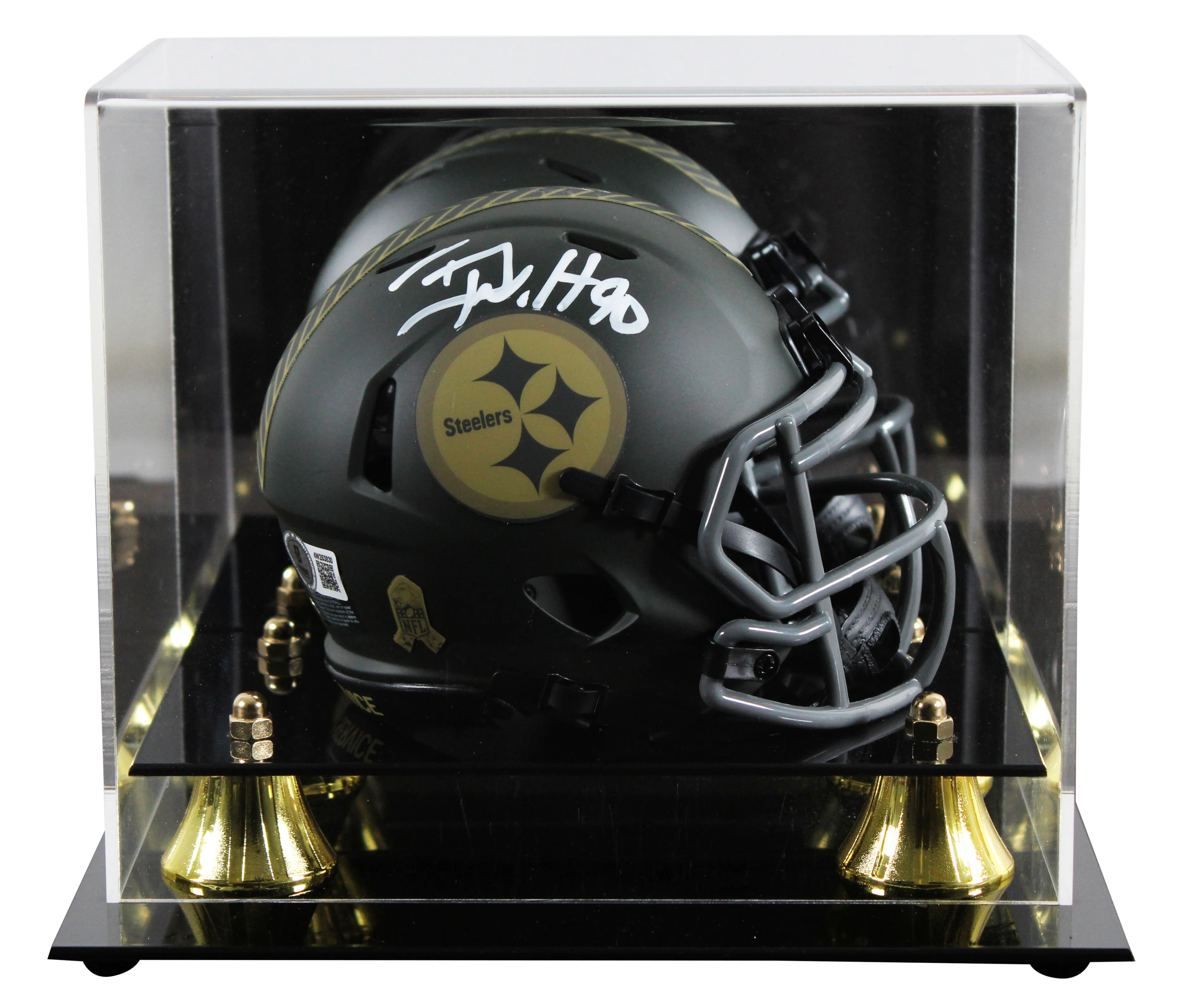 Steelers T.J. Watt Signed Salute to Service IV Speed Mini Helmet W/ Case BAS Wit