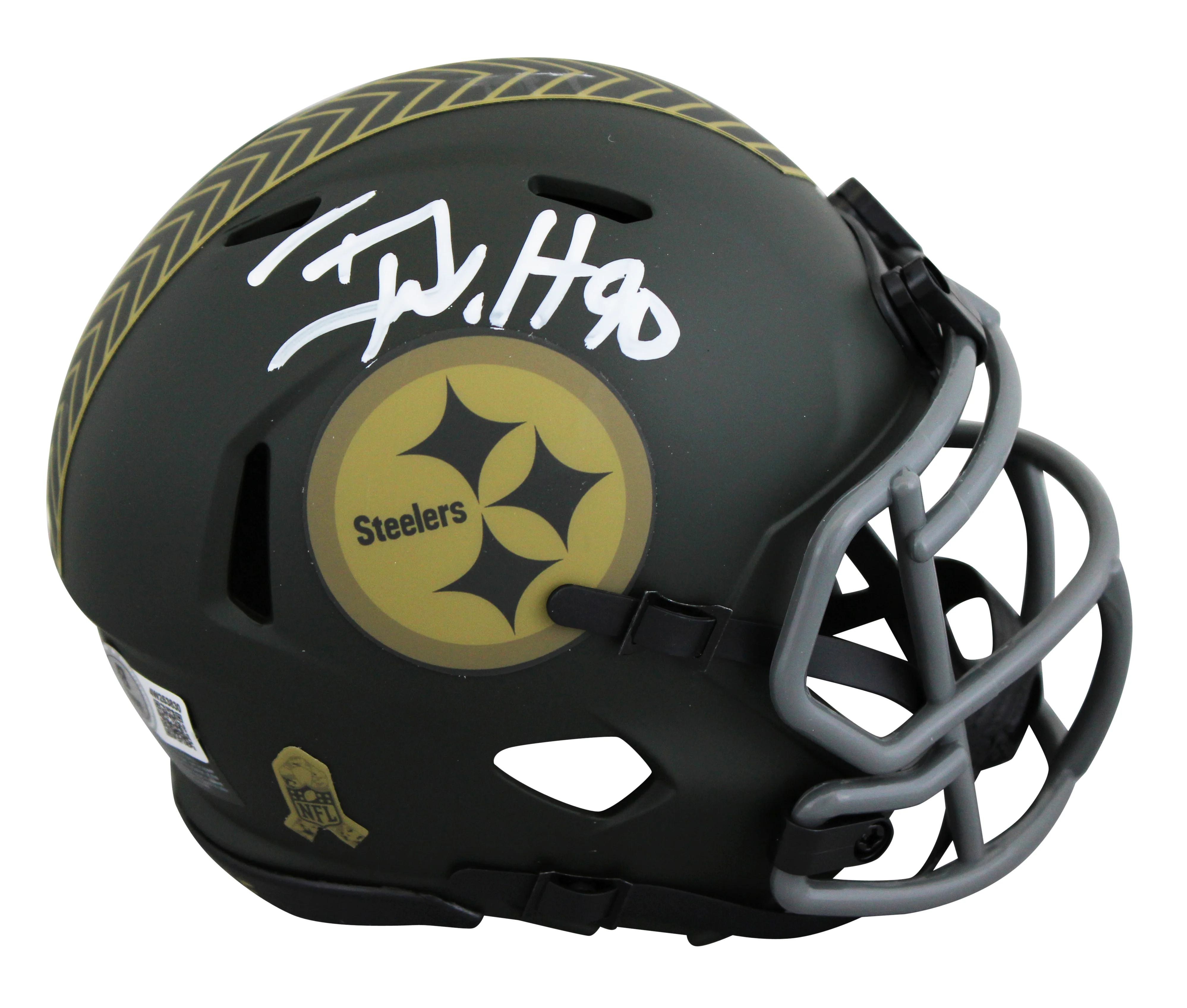 Steelers T.J. Watt Signed Salute to Service IV Speed Mini Helmet W/ Case BAS Wit - Image 3