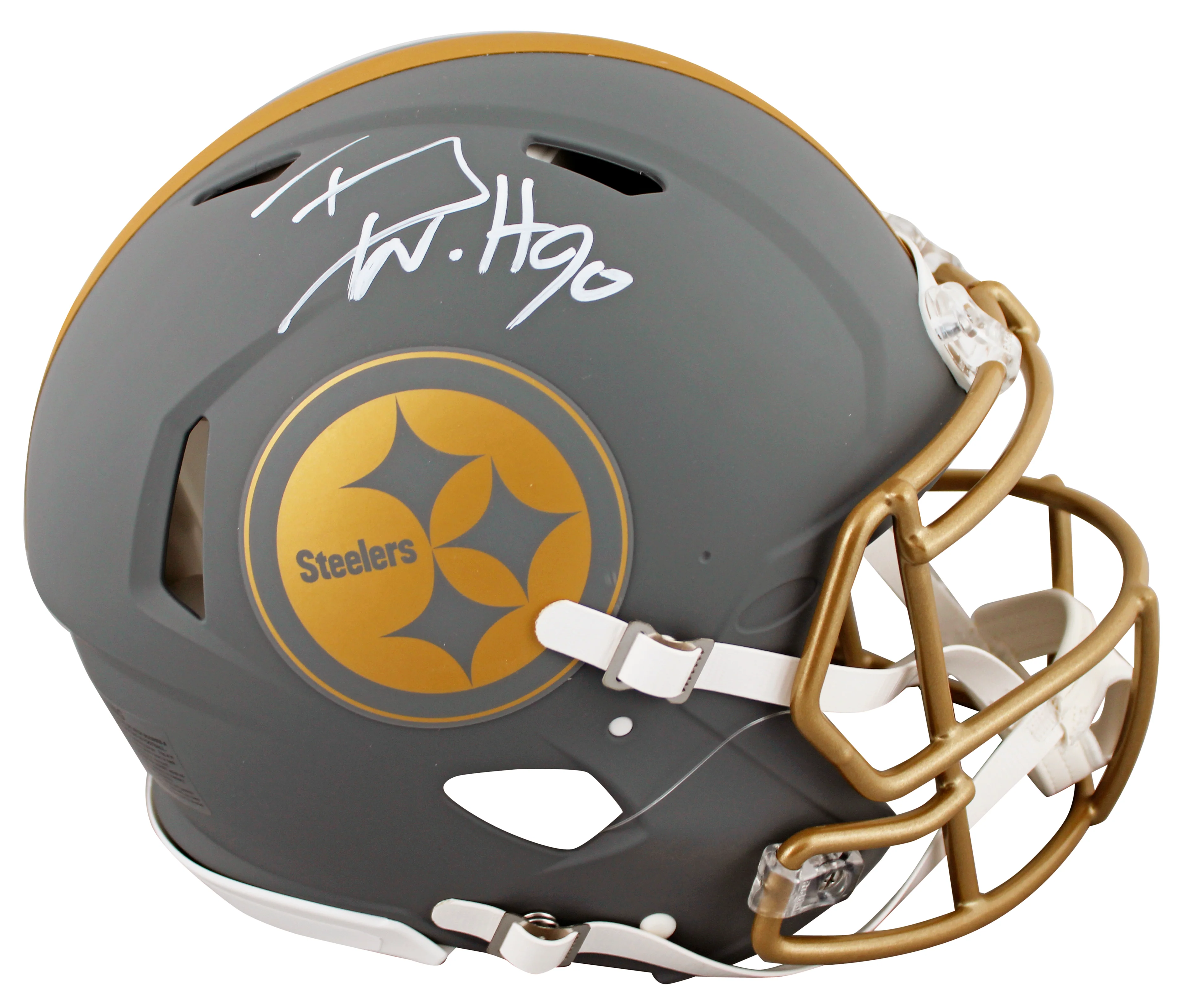Steelers T.J. Watt Signed Slate Full Size Speed Proline Helmet BAS Witnessed - Image 2