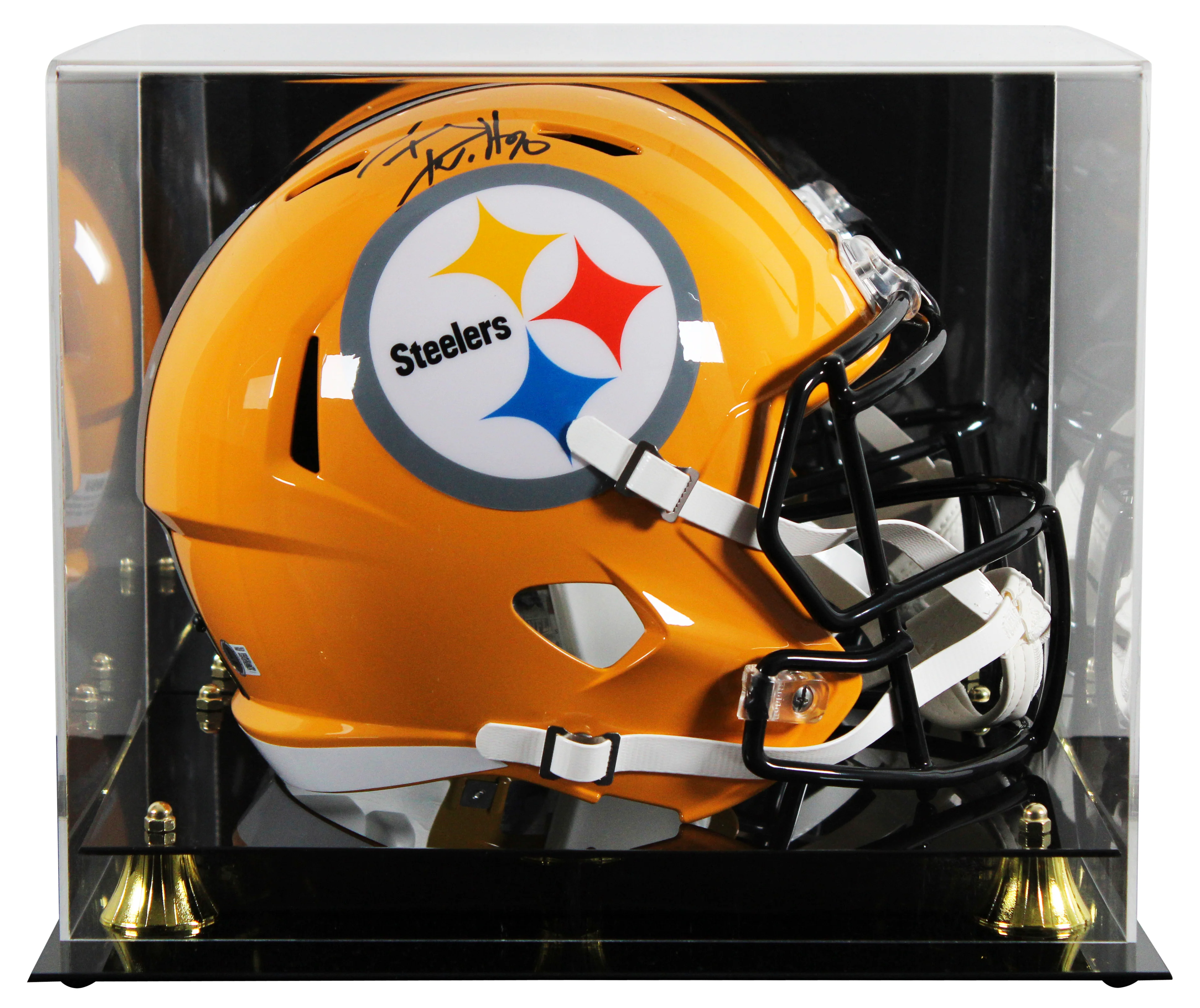 Steelers T.J. Watt Signed Yellow Full Size Speed Rep Helmet W/ Case BAS Witness - Image 2