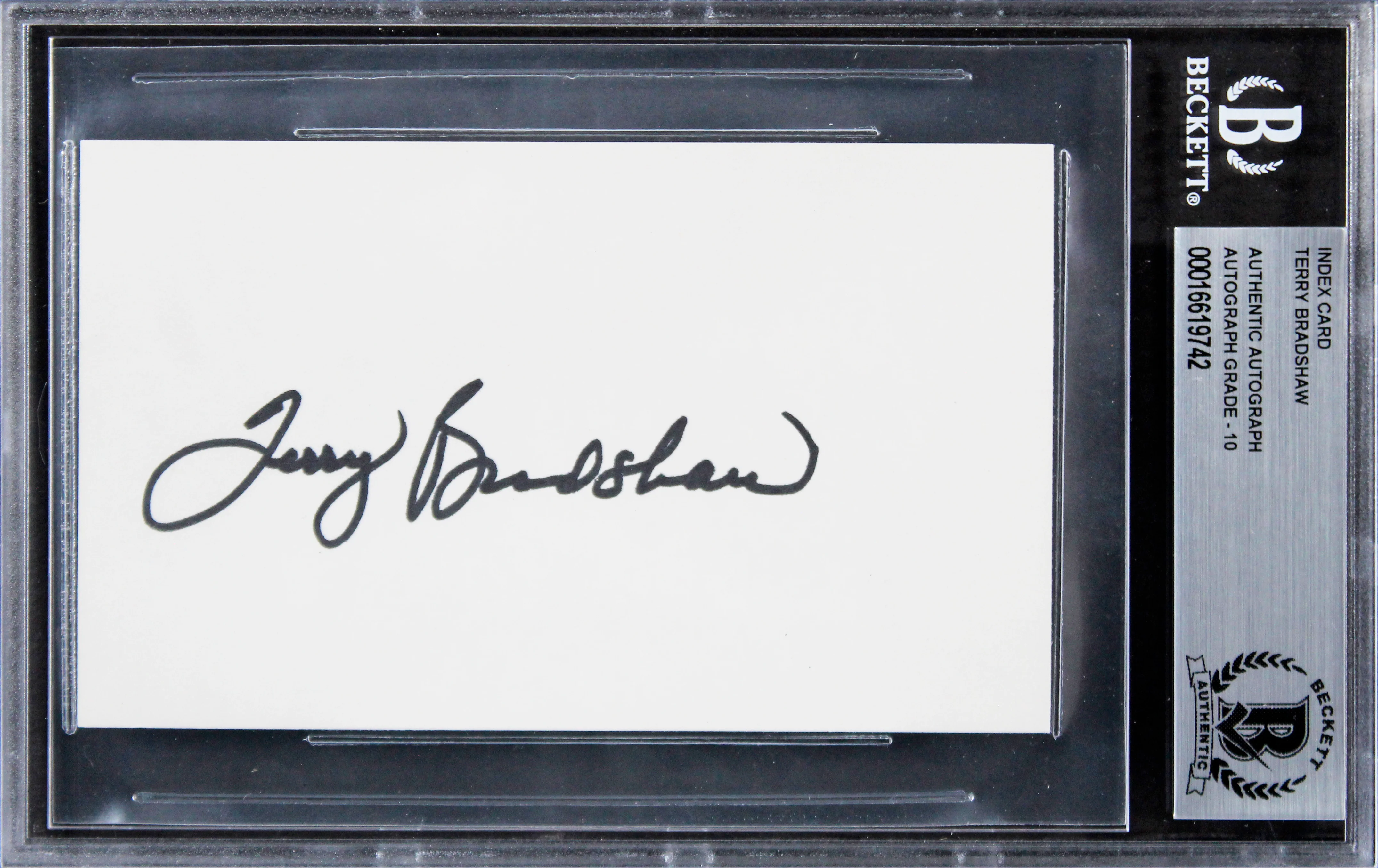 Steelers Terry Bradshaw Authentic Signed 3x5 Index Card Auto 10! BAS Slabbed - Image 2