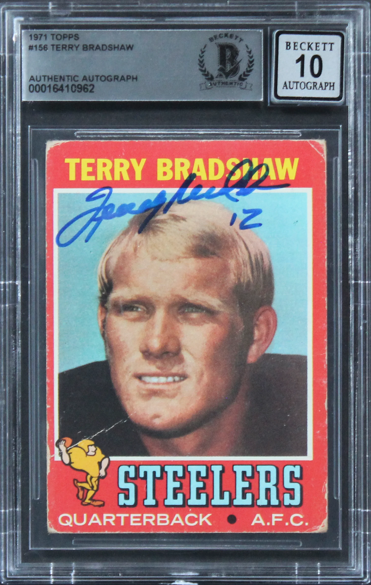 Steelers Terry Bradshaw Signed 1971 Topps #156 RC Card Auto 10! BAS Slabbed 3 - Image 2