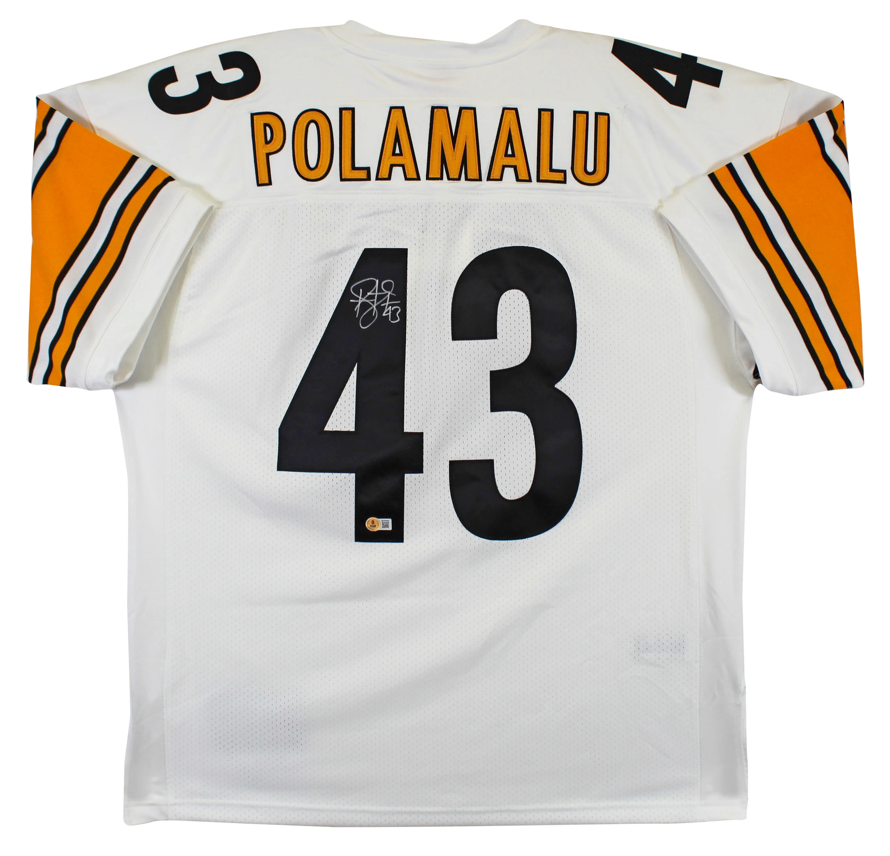 Steelers Troy Polamalu Authentic Signed White Mitchell & Ness Jersey BAS Witness - Image 2