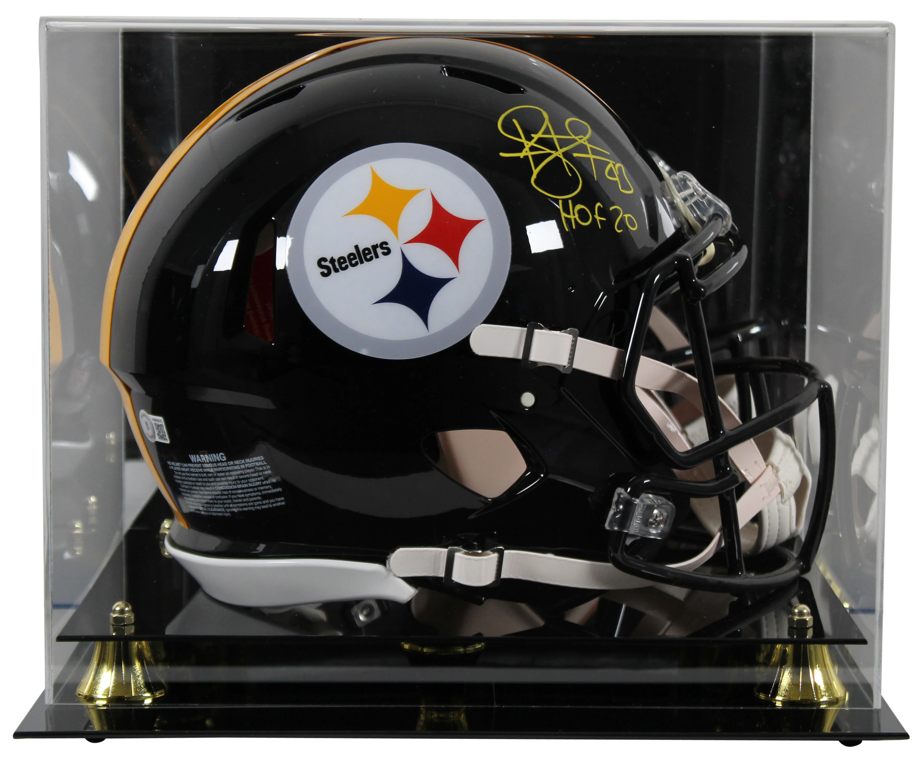 Steelers Troy Polamalu HOF 20 F/S Speed Proline Helmet w/ Yellow Sig w/ Case BAS - Image 2