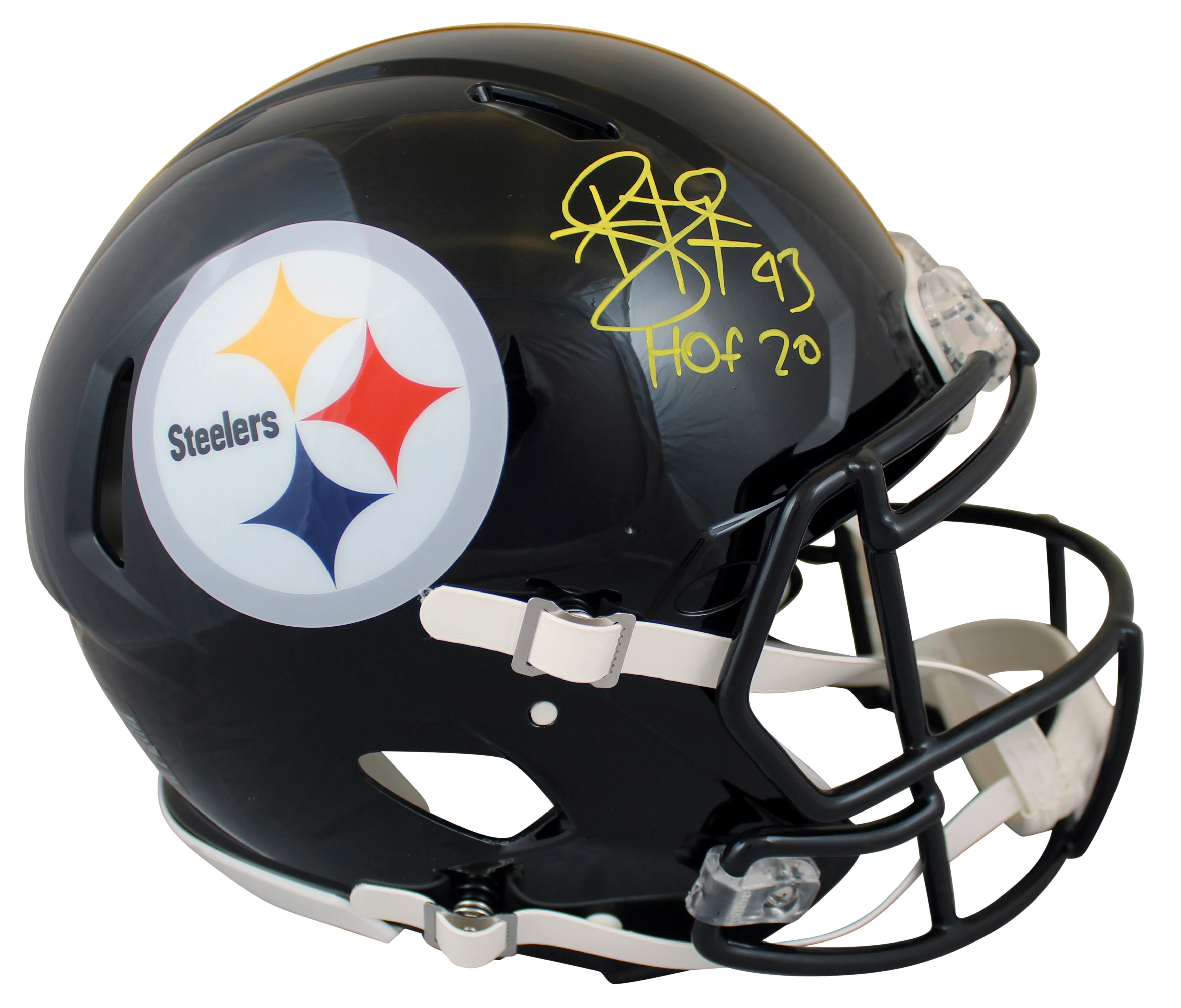 Steelers Troy Polamalu HOF 20 F/S Speed Proline Helmet w/ Yellow Sig w/ Case BAS - Image 3