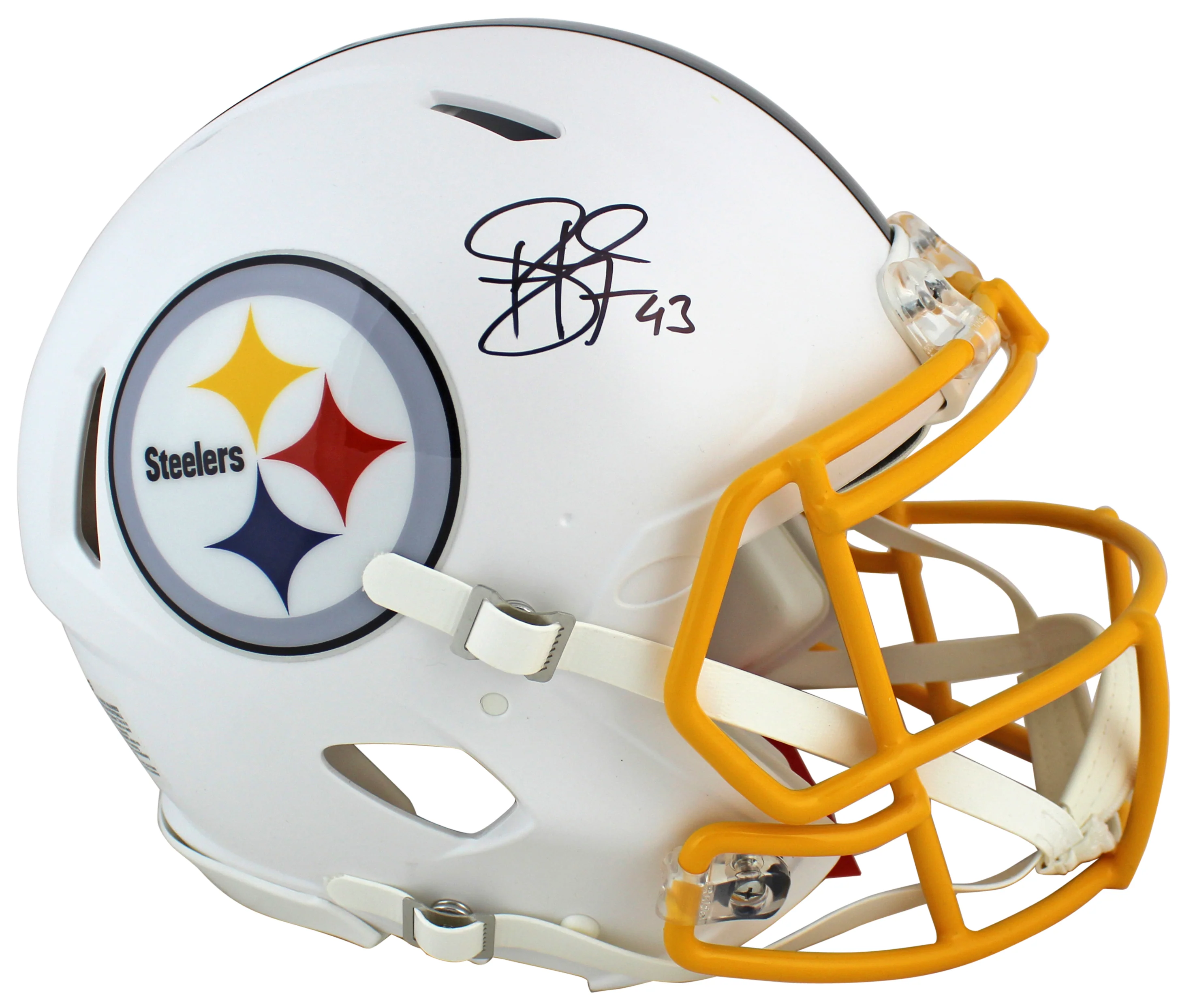 Steelers Troy Polamalu Signed Flat White Proline F/S Speed Helmet BAS Witnessed - Image 2