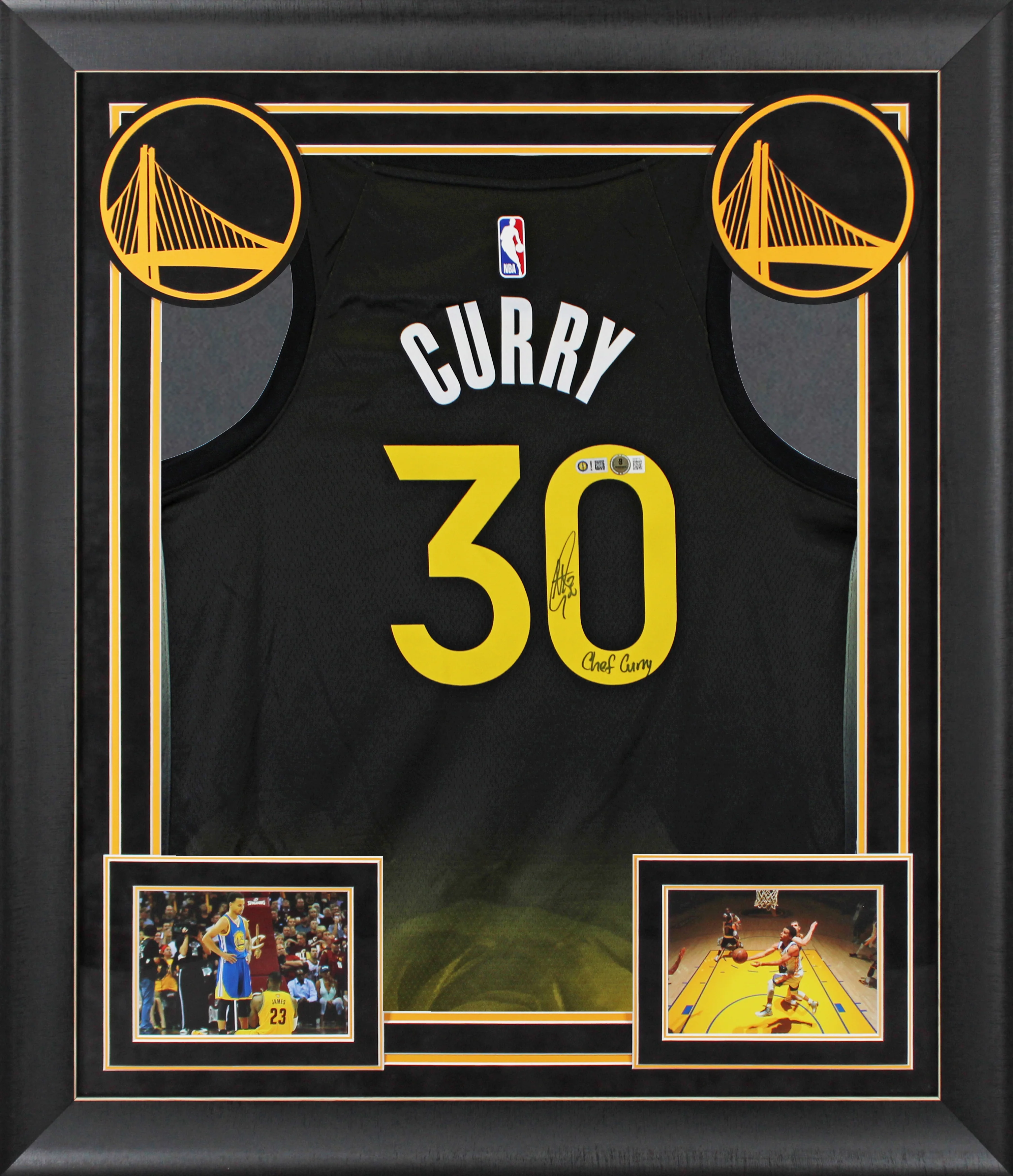 Stephen Curry "Chef Curry" Signed Black Nike Rose City Edition Framed Jersey BAS - Image 2