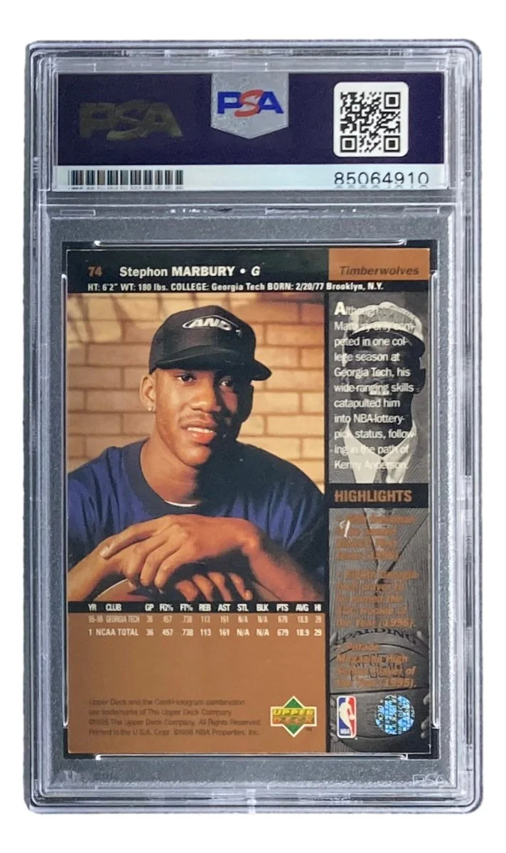 Stephon Marbury Signed 1996 Upper Deck #74 Timberwolves Rookie Card PSA/DNA - Image 2