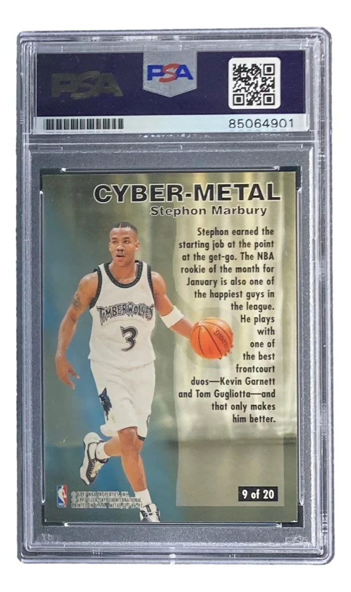 Stephon Marbury Signed 1997 Fleer #9 Timberwolves Rookie Card PSA/DNA - Image 2