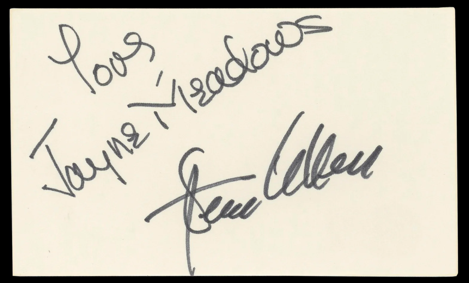 Steve Allen & Jayne Meadows Casino Authentic Signed 3x5 Index Card BAS #BM58649 - Image 2