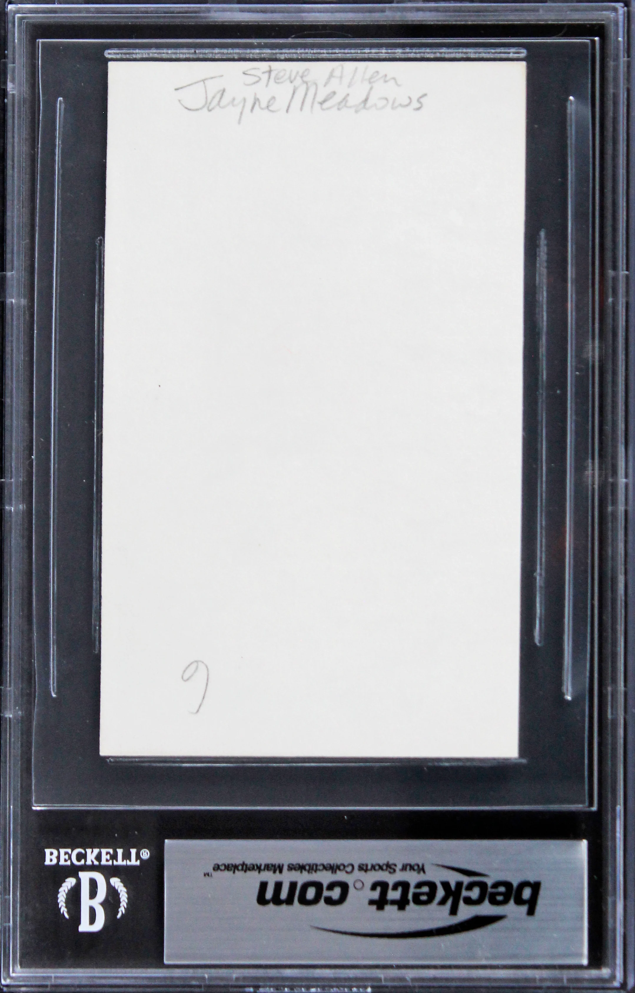 Steve Allen & Jayne Meadows The Tonight Show Signed 3x5 Index Card BAS Slabbed - Image 3