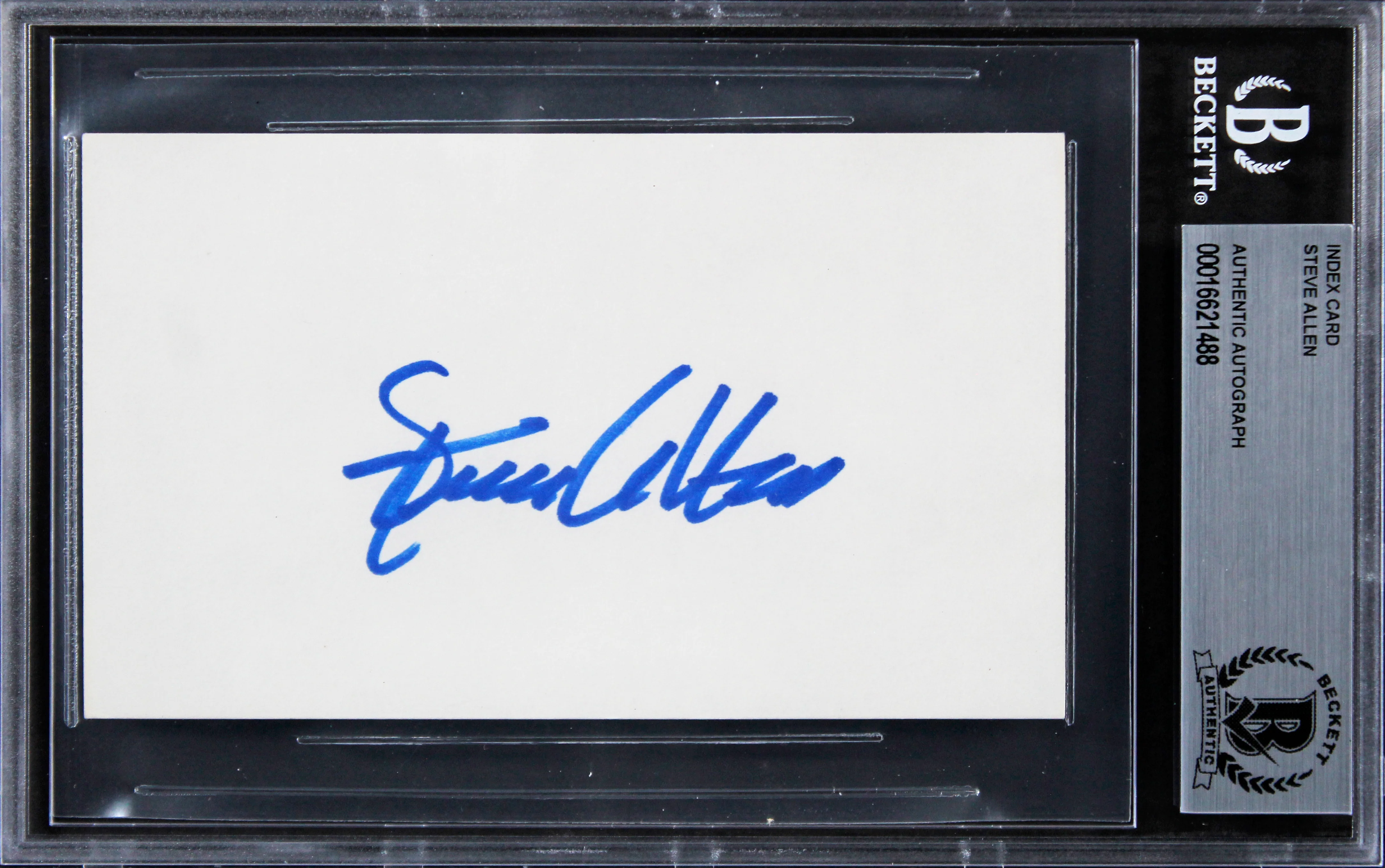 Steve Allen The Tonight Show Authentic Signed 3x5 Index Card BAS Slabbed - Image 2