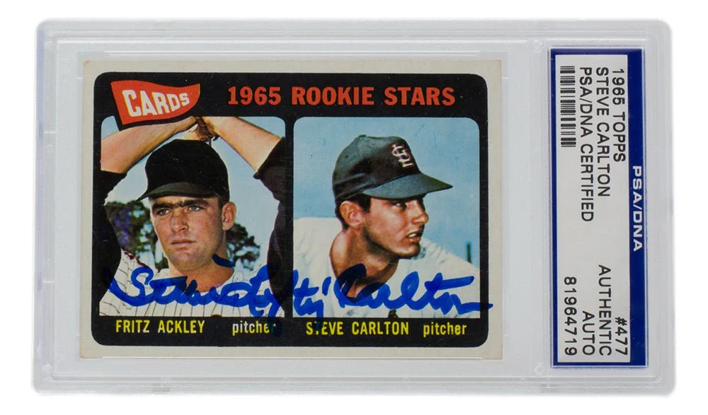 Steve Carlton Signed 1965 Topps Rookie Stars Cardinals Baseball Card #477 PSA/DNA - Image 2