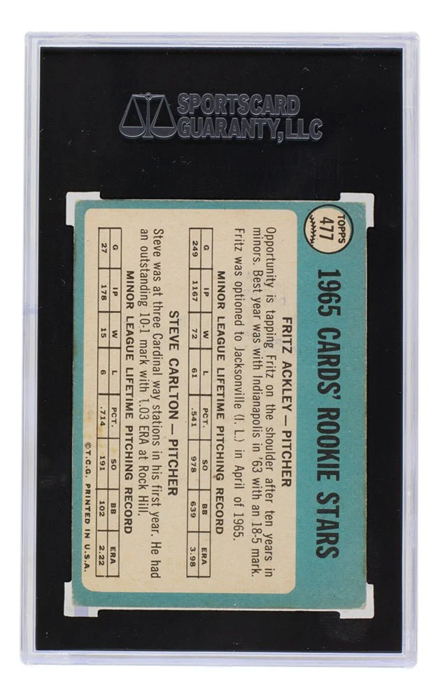 Steve Carlton Signed Cardinals 1965 Topps #477 Rookie Baseball Card SGC - Image 3