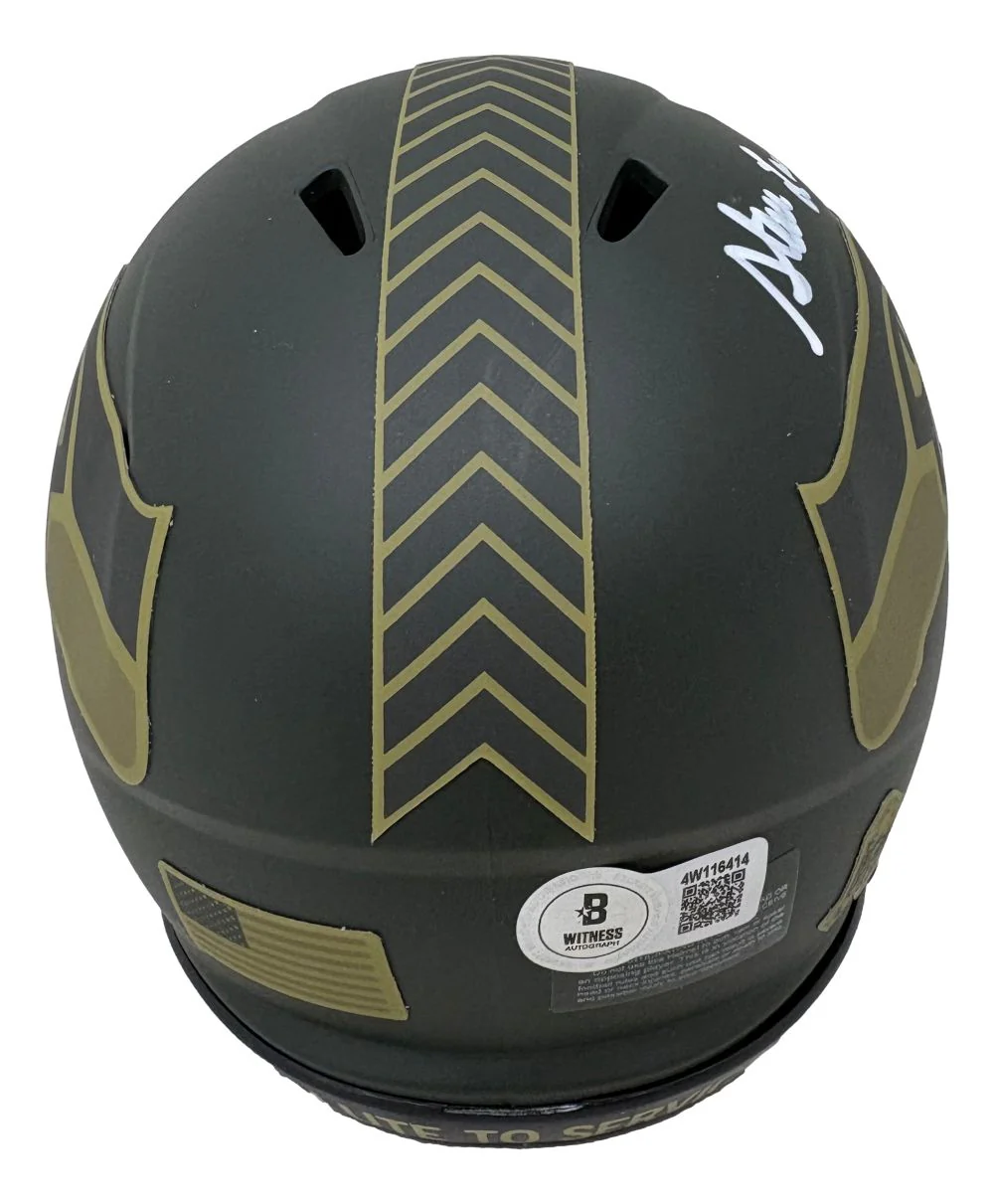 Steve Largent Signed Seahawks Salute To Service Mini Speed Helmet HOF 95 BAS - Image 2