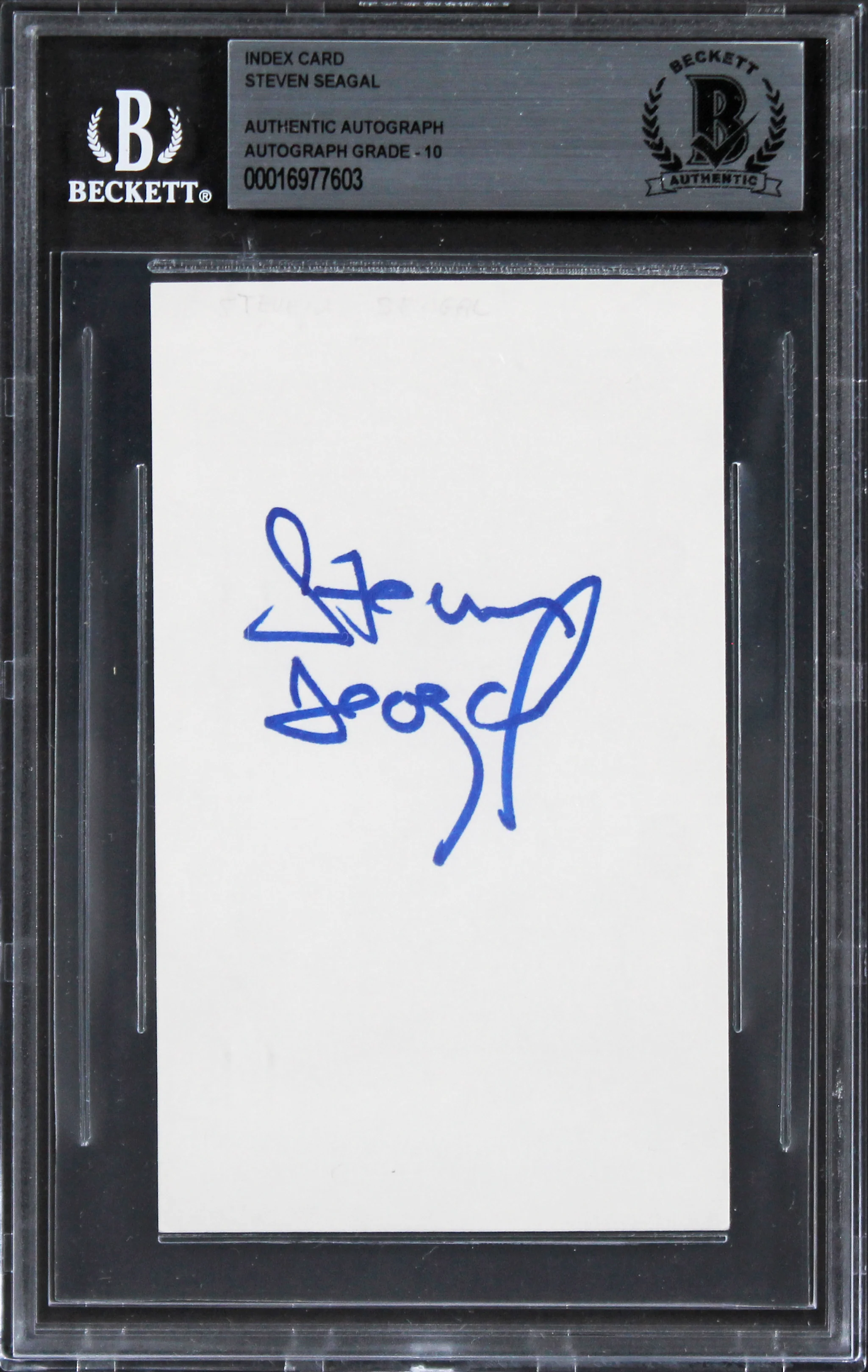 Steven Seagal Under Siege Signed 3x5 Index Card Auto Graded 10! BAS Slabbed - Image 2