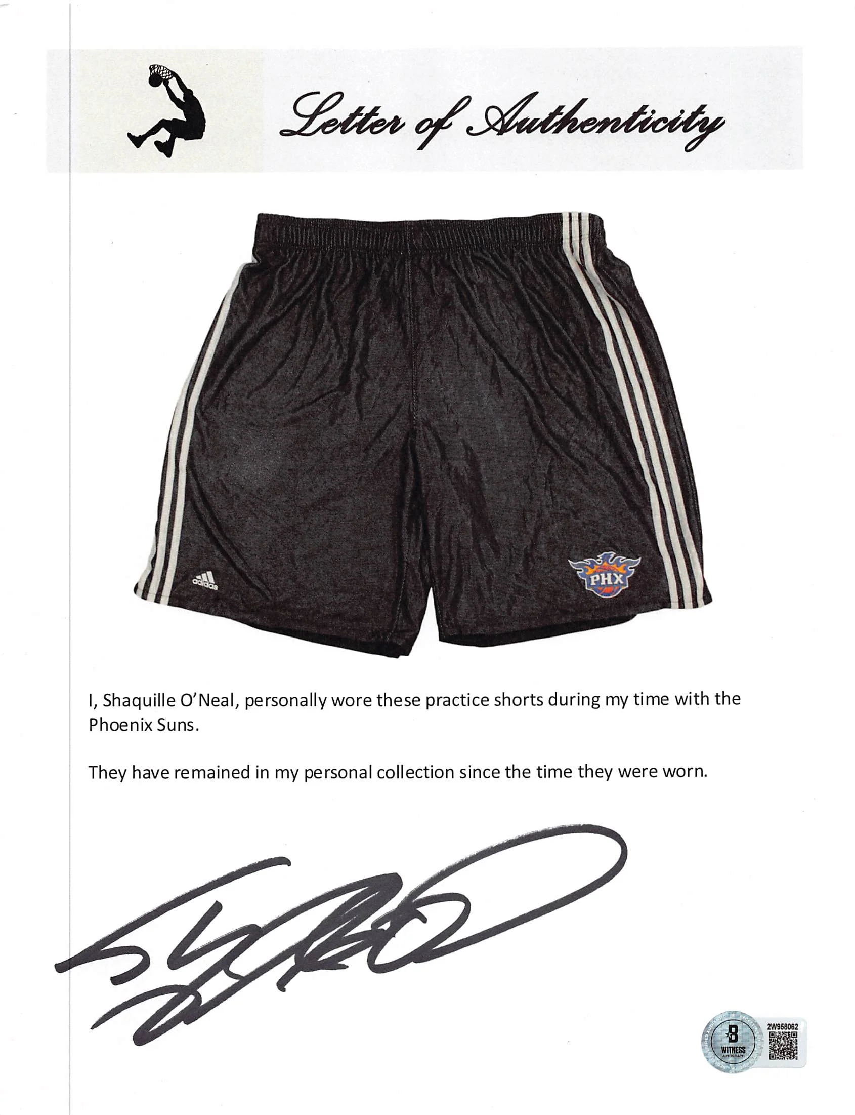 Suns Shaquille O'Neal Signed Black Adidas Practice Shorts BAS Witness #2W958083 - Image 6