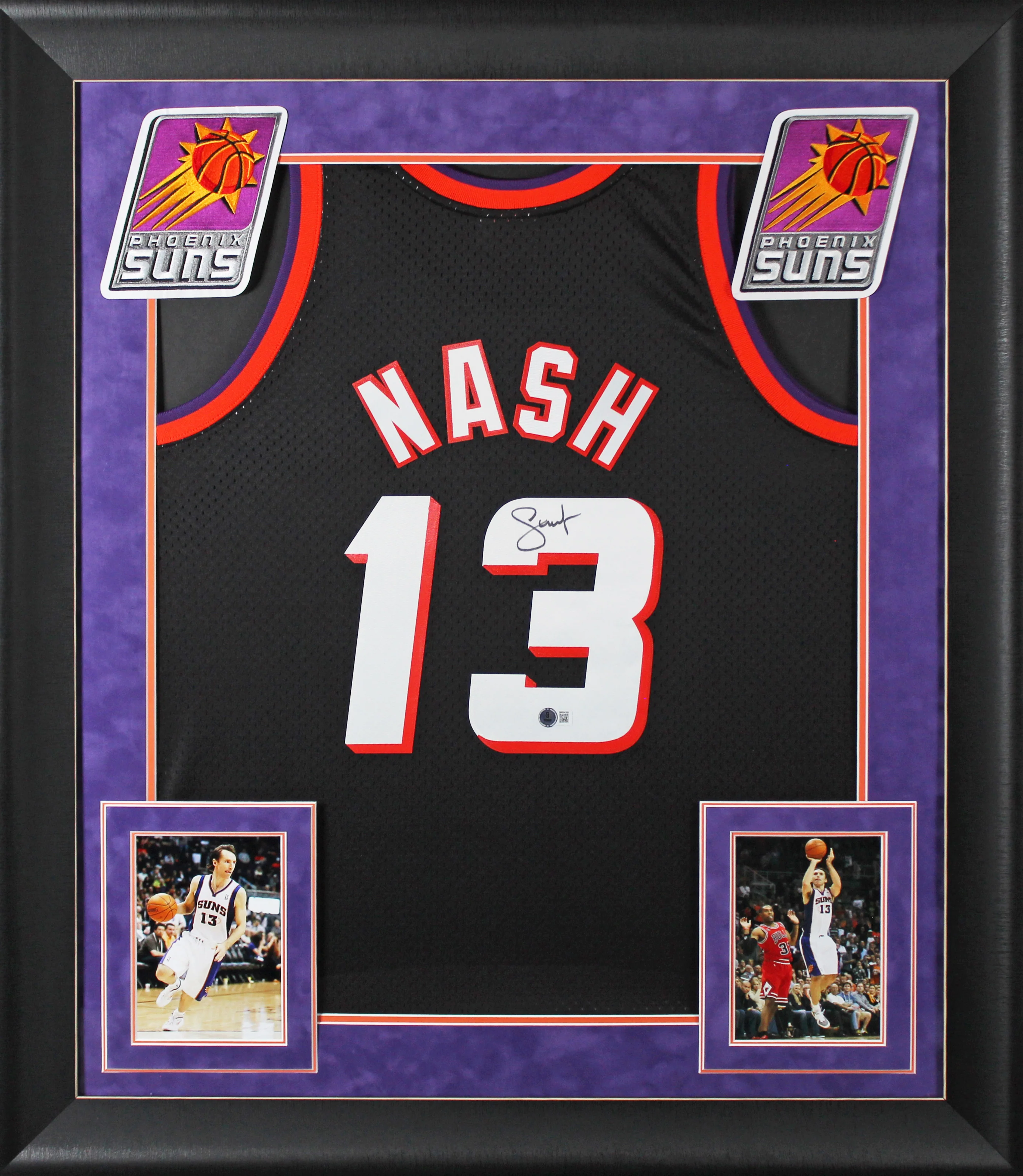 Suns Steve Nash Signed Black M&N 1996-97 HWC Swingman Framed Jersey BAS Witness - Image 2