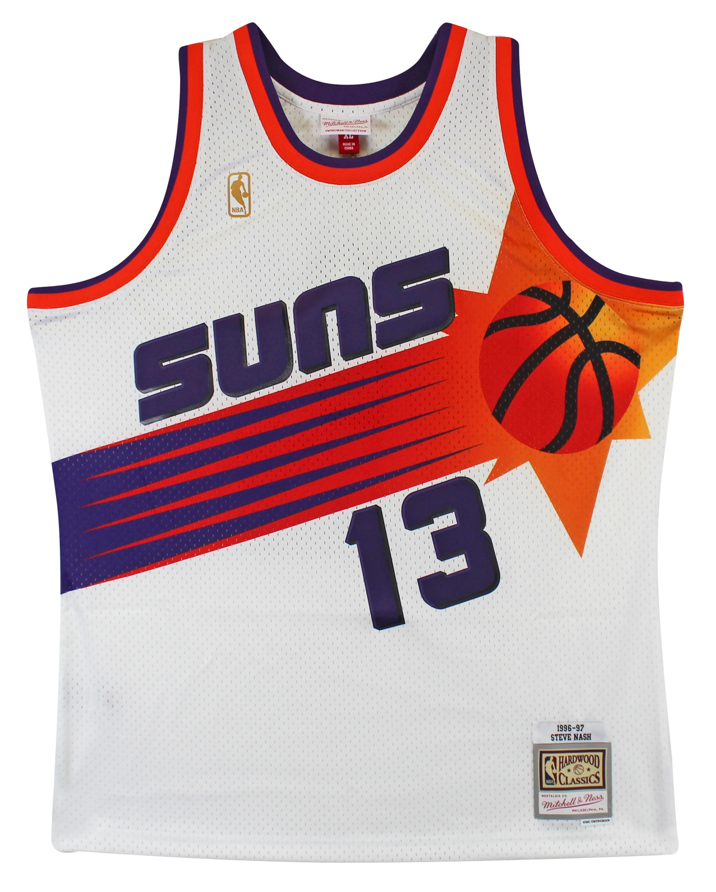 Suns Steve Nash Signed White M&N 1996-97 HWC Swingman Jersey BAS Witnessed - Image 4