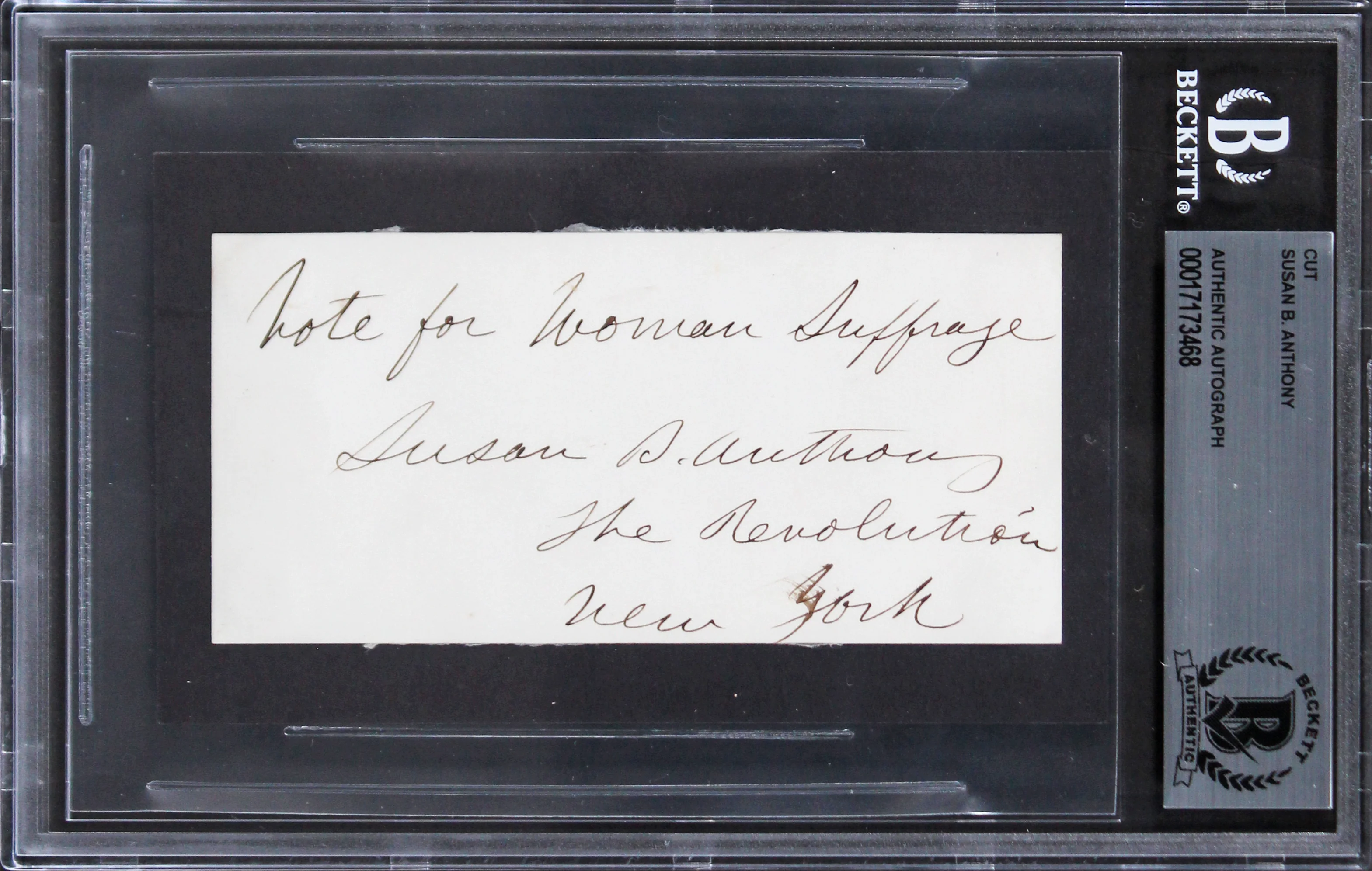 Susan B. Anthony "Vote for Woman Suffrage" Signed 2.15x4.5 Cut Sig BAS Slabbed - Image 2