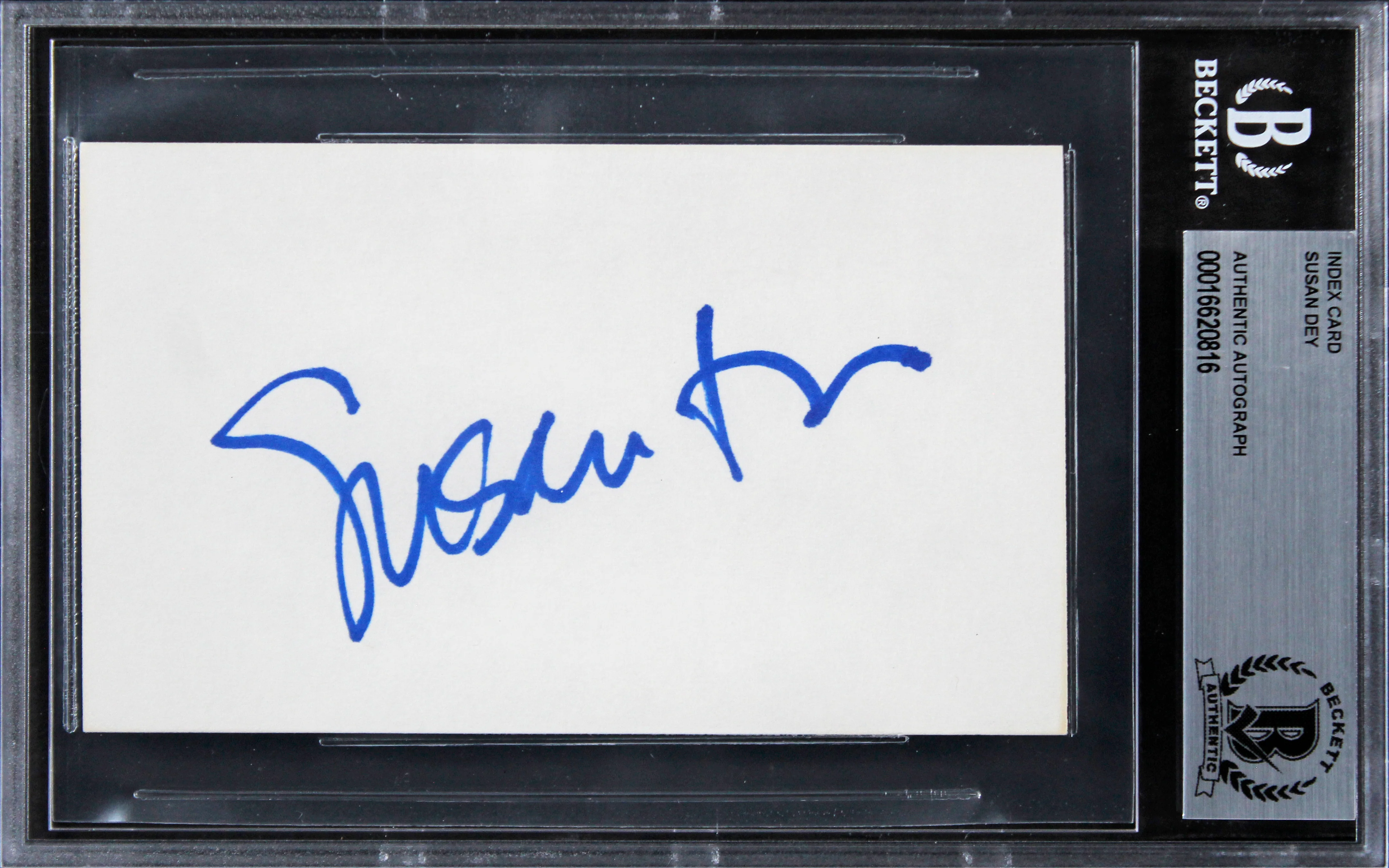 Susan Dey The Partridge Family Signed 3x5 Index Card w/ Blue Sig BAS Slabbed