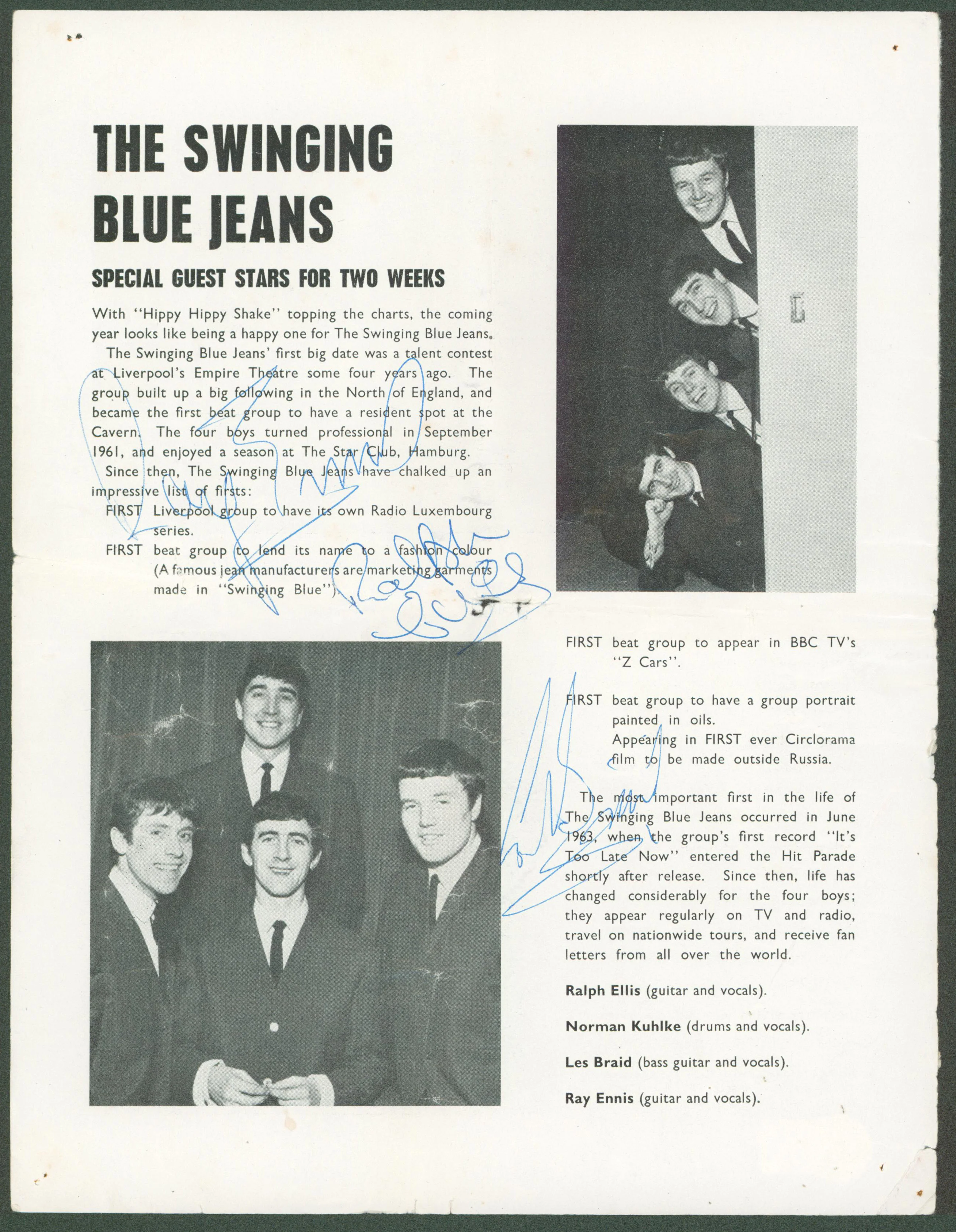 Swinging Blue Jeans (4) Ellis, Kuhlke, Braid & Ennis Signed Magazine Page BAS - Image 2