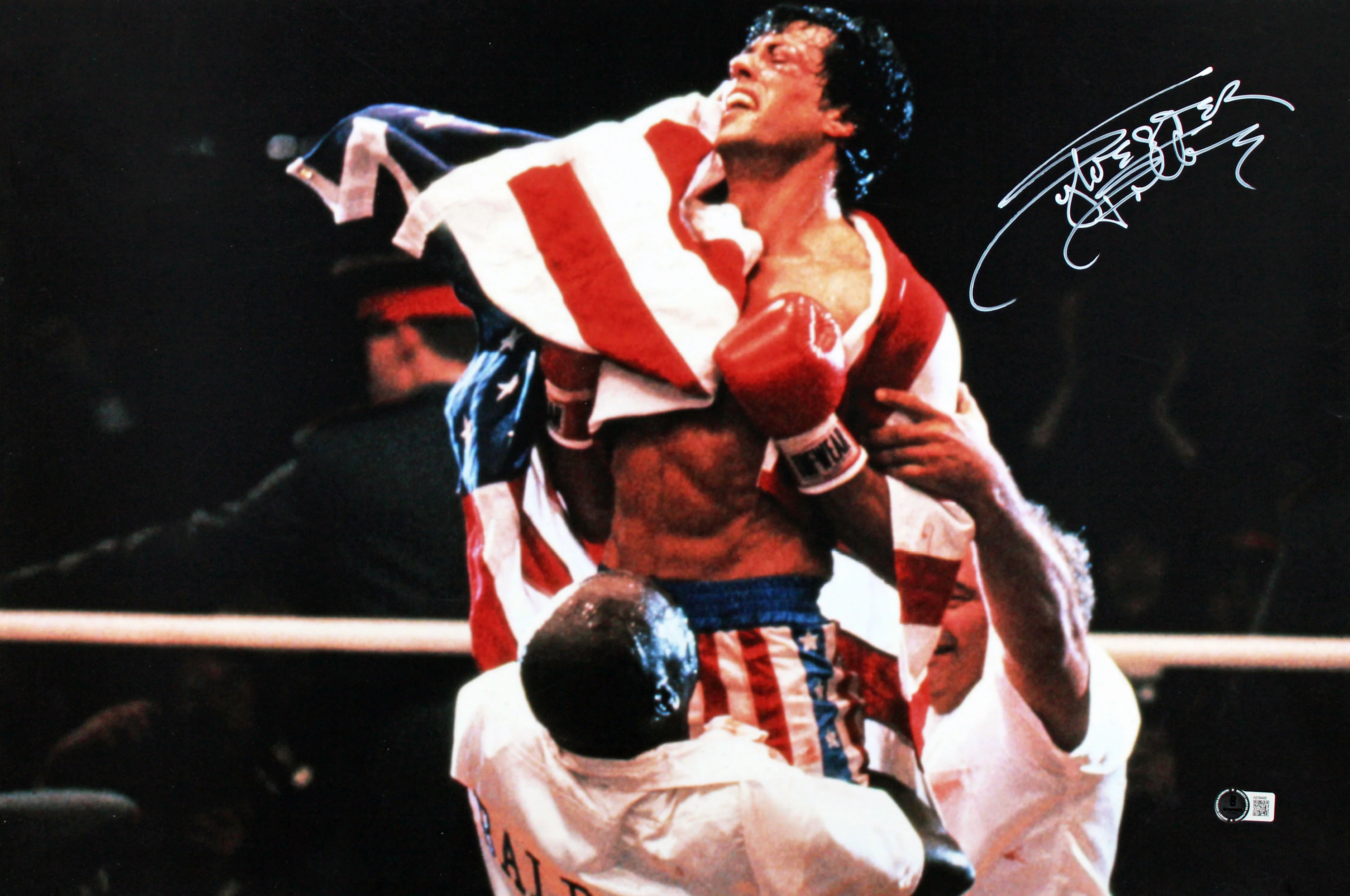 Sylvester Stallone Rocky Authentic Signed Horizontal Flag 16x24 Photo BAS - Image 2