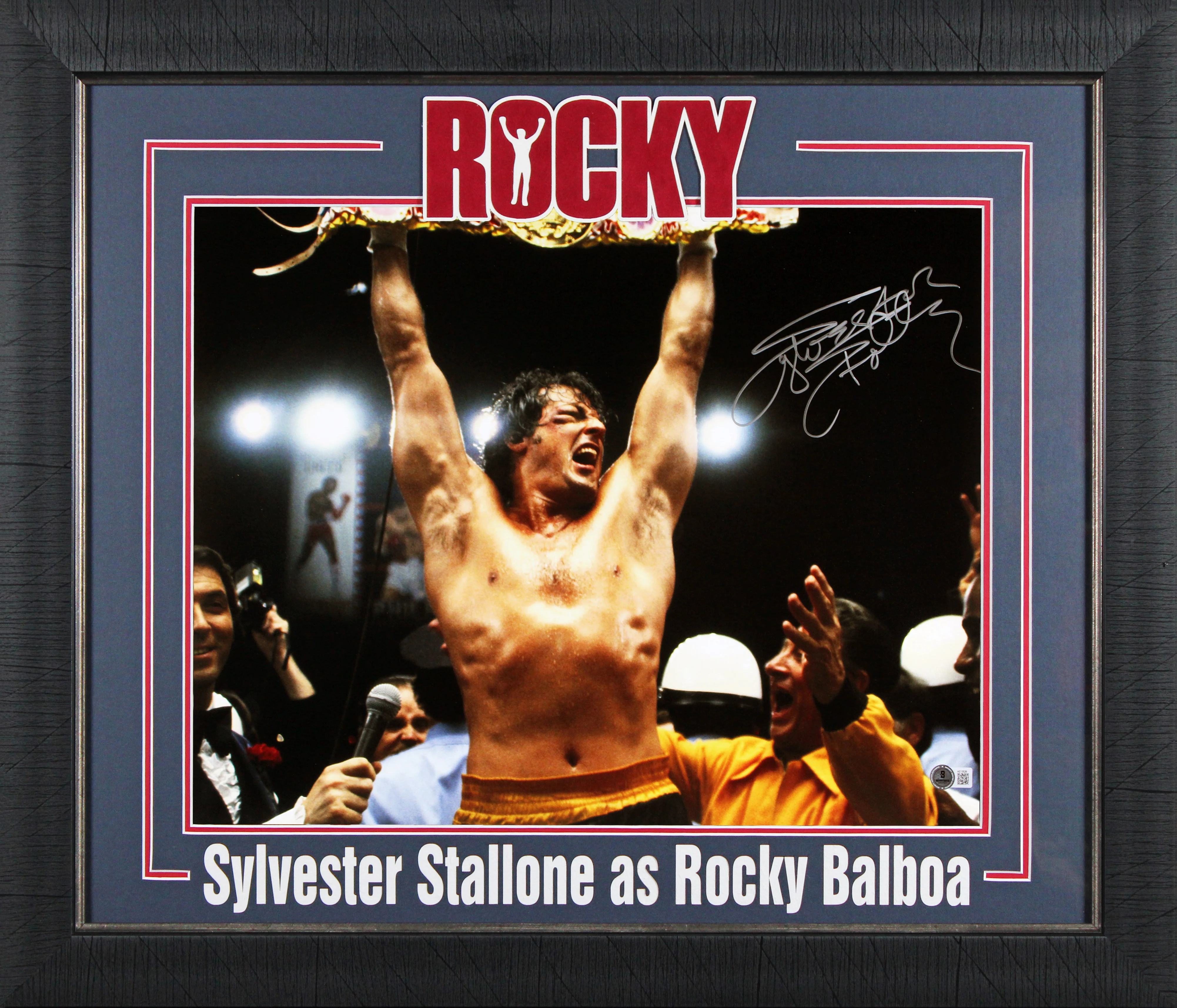Sylvester Stallone Rocky II Signed 16x20 Framed Horizontal Belt Photo BAS - Image 2