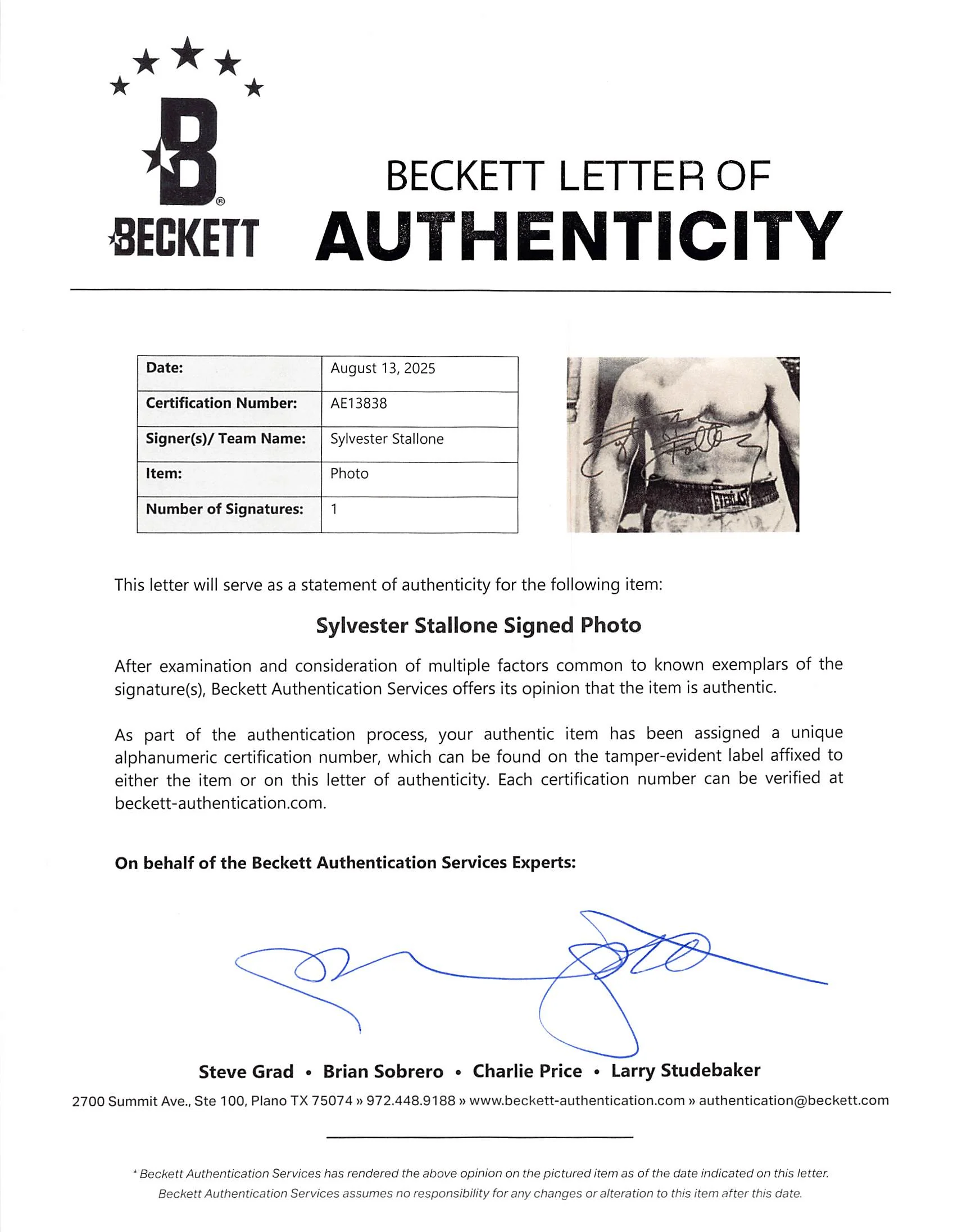 Sylvester Stallone Rocky Signed 16x20 Vertical B&W Photo Auto 10! BAS - Image 4