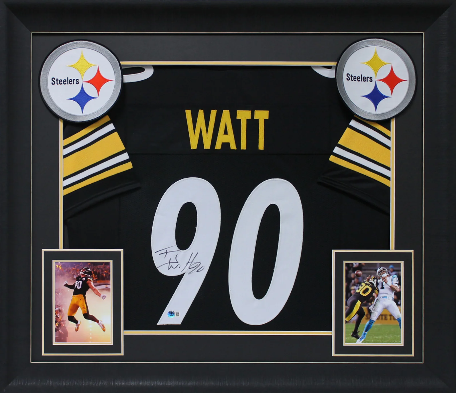 T.J. Watt Authentic Signed Black Pro Style Framed Jersey Autographed BAS Witness - Image 2