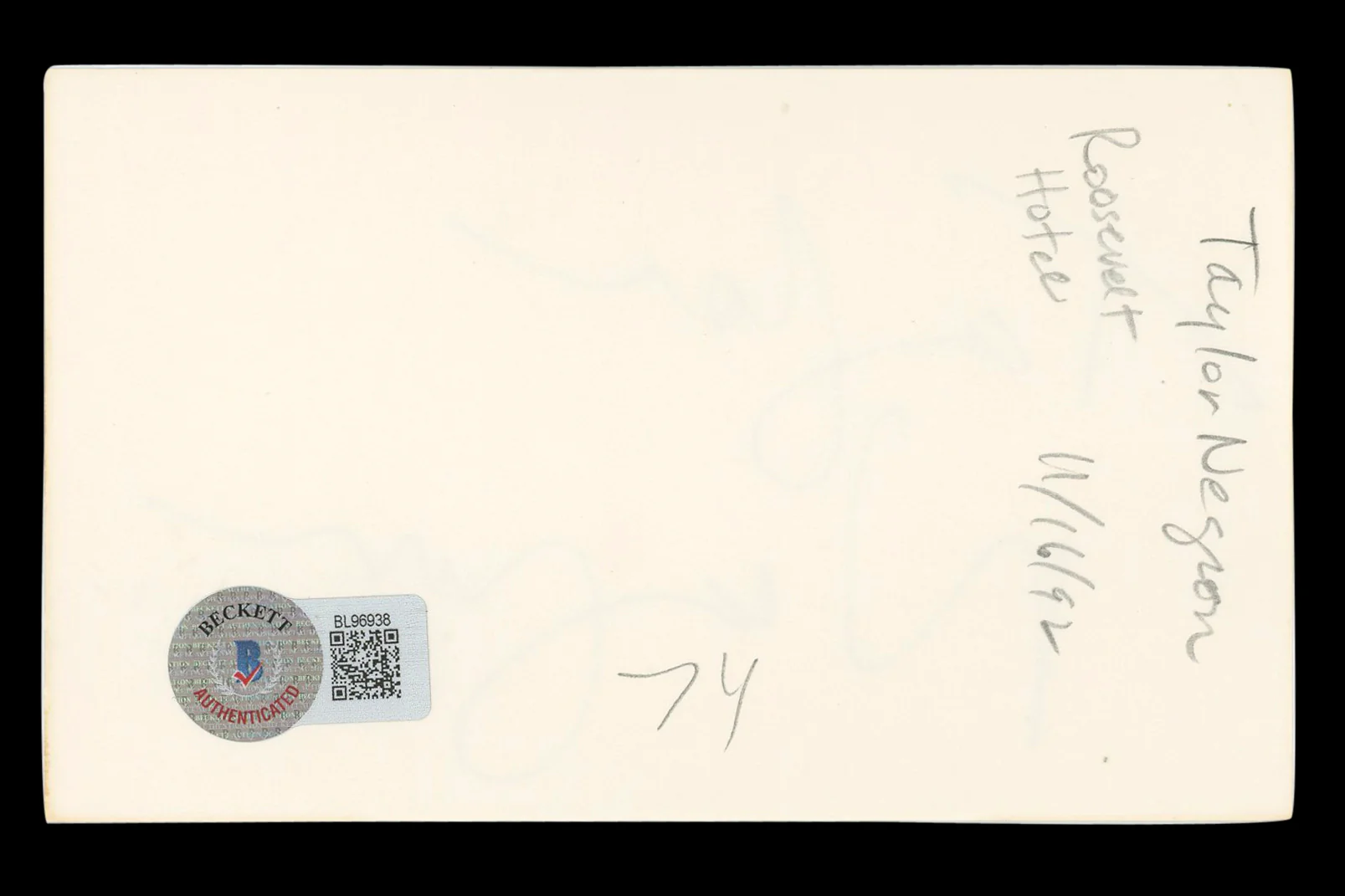 Taylor Negron The Last Boy Scout Authentic Signed 3x5 Index Card BAS #BL96938 - Image 3