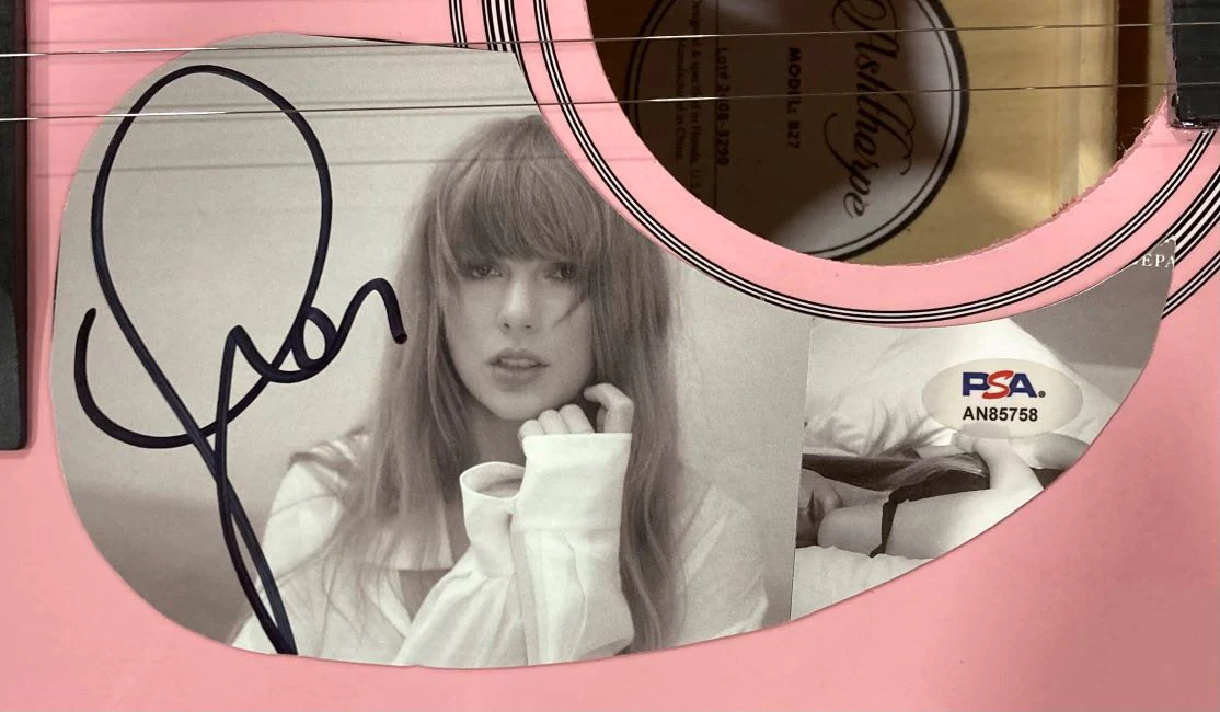 Taylor Swift Signed 41" Tortured Poets Department Pink Acoustic Guitar PSA Holo - Image 2