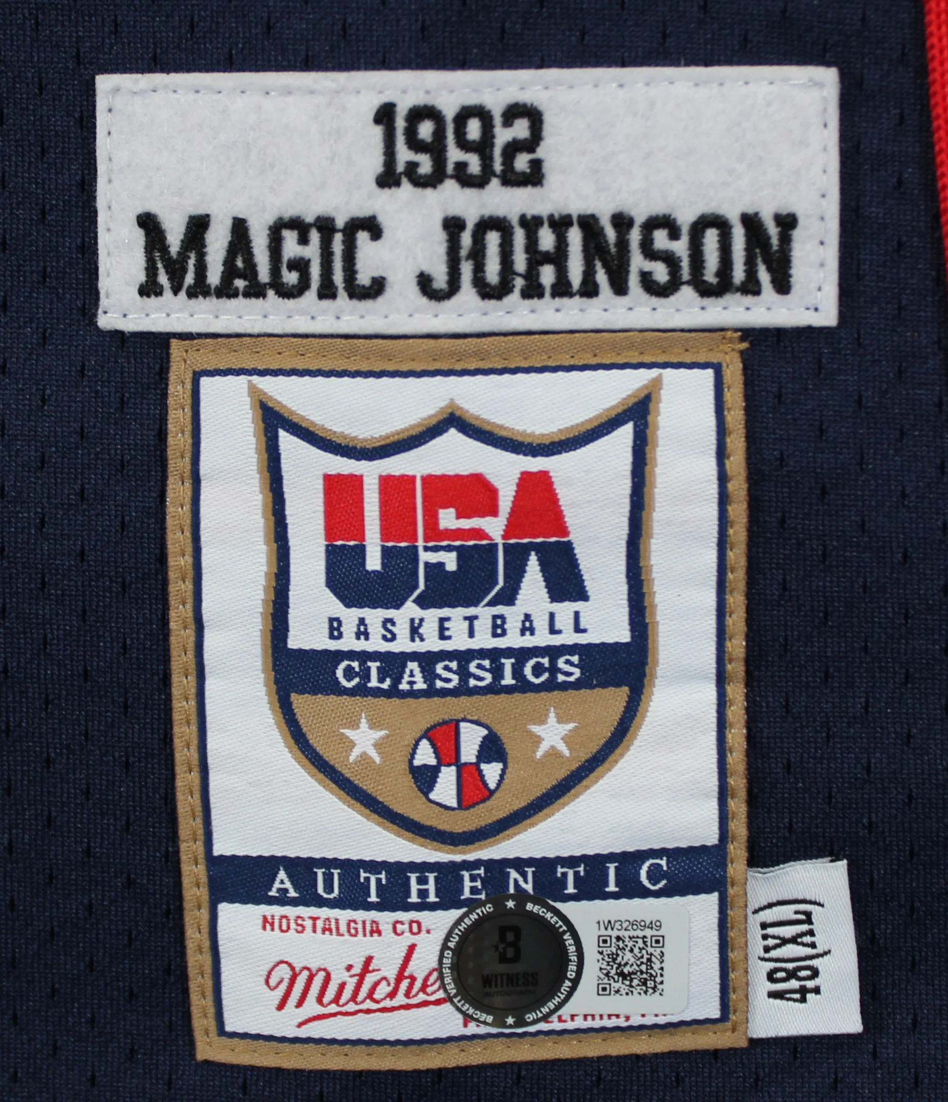 Team USA Magic Johnson Signed Navy M&N 1992 Swingman Jersey BAS Witnessed - Image 5