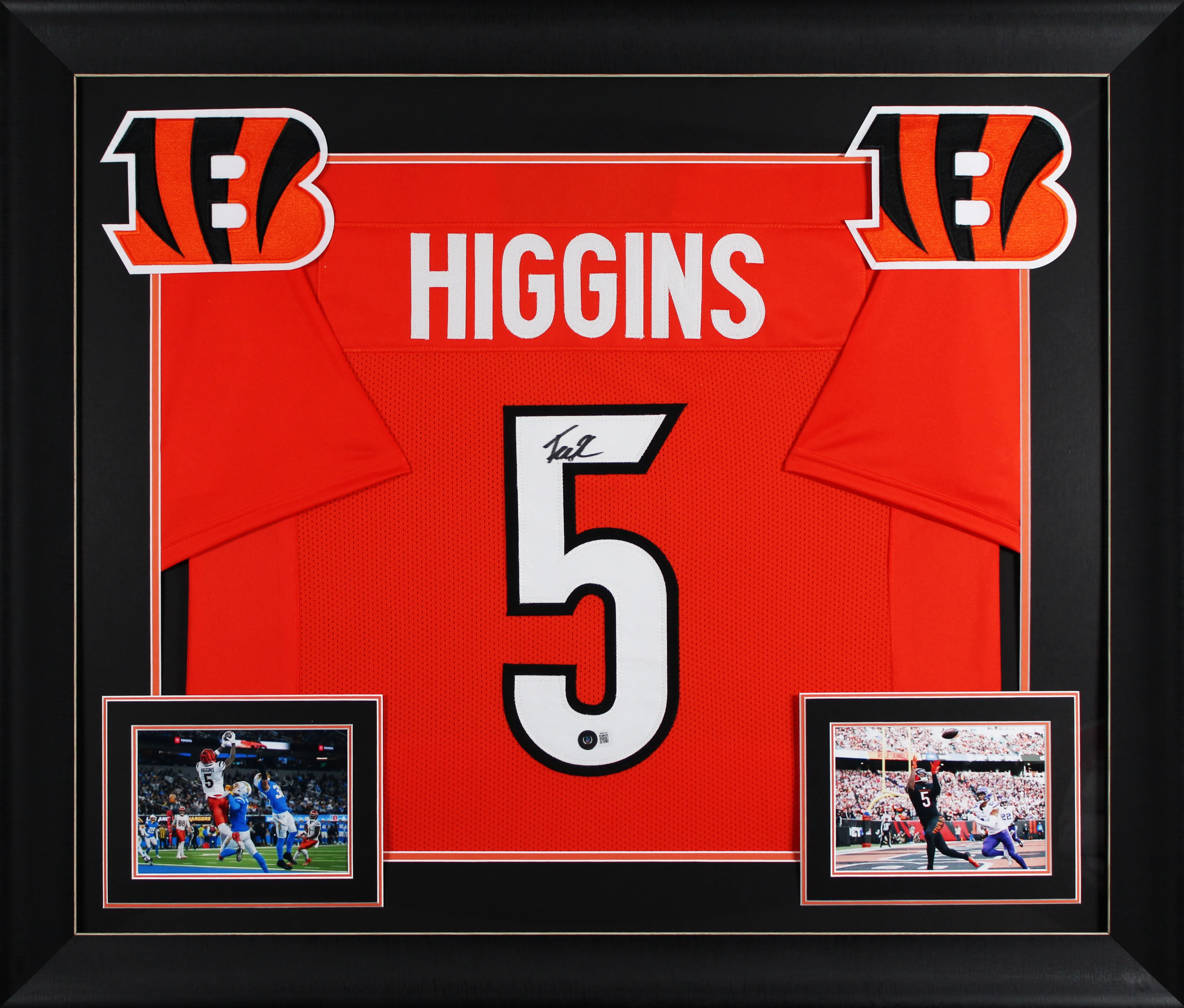 Tee Higgins Authentic Signed Orange Pro Style Framed Jersey BAS Witnessed 2 - Image 2