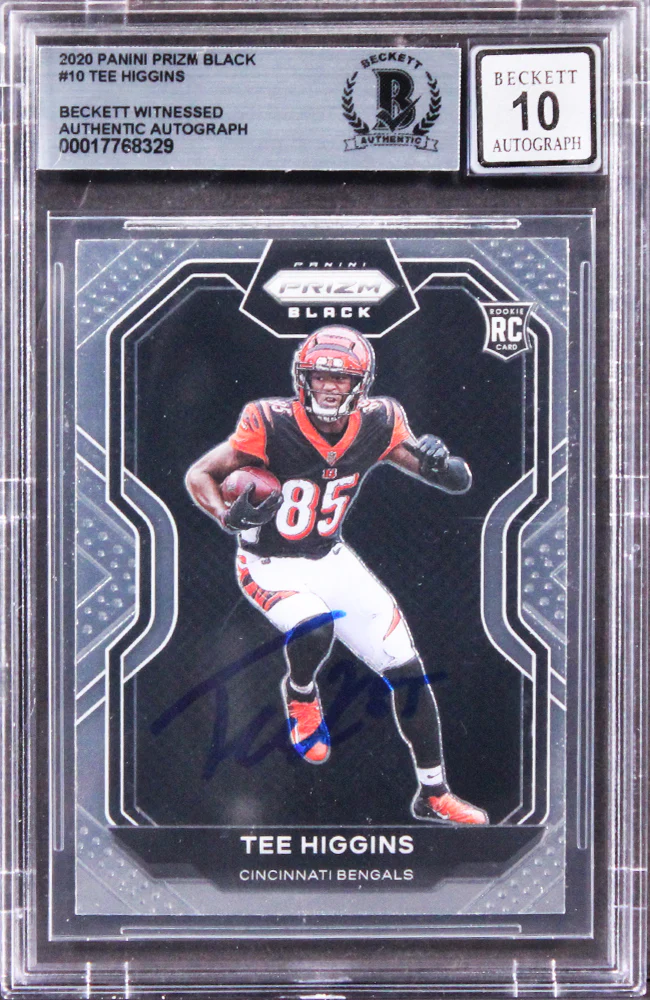 Tee Higgins Signed 2020 Panini Prizm Black #10 Rookie Card Auto 10! BAS Slabbed