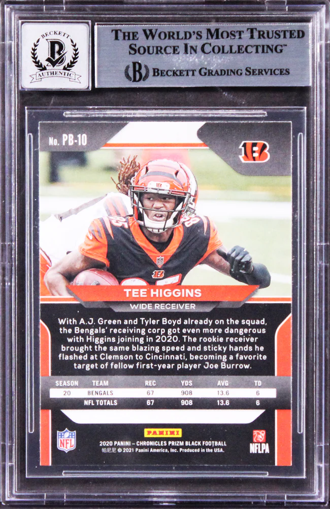 Tee Higgins Signed 2020 Panini Prizm Black #10 Rookie Card Auto 10! BAS Slabbed - Image 3