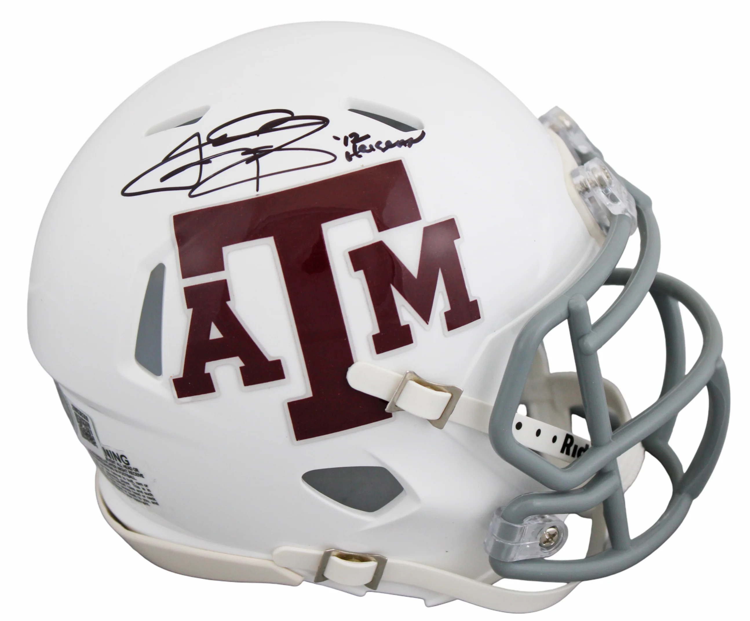 Texas A&M Johnny Manziel "12 Heisman" Signed White Speed Mini Helmet BAS Witness
