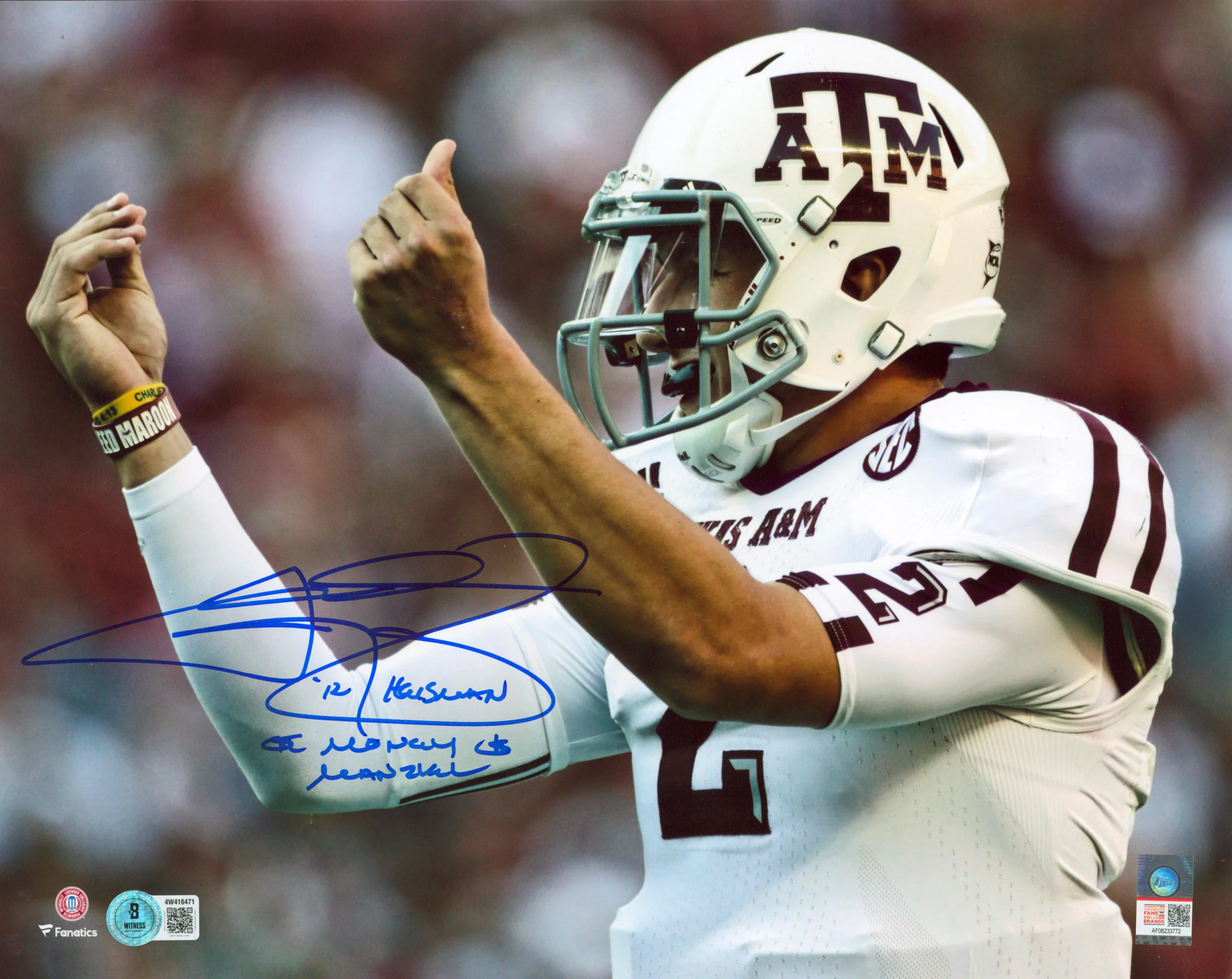 Texas A&M Johnny Manziel "2x Insc" Authentic Signed 11x14 Photo BAS Witnessed - Image 2