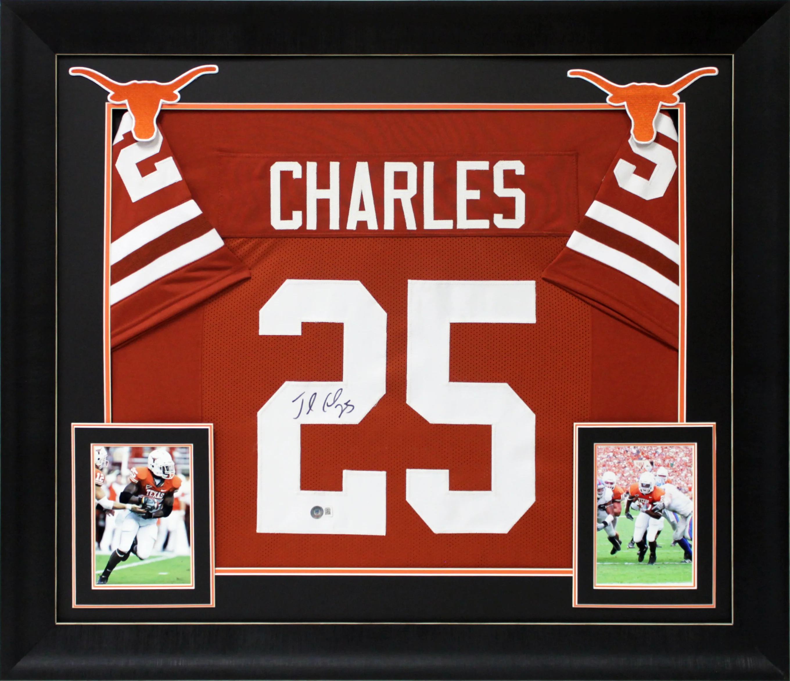 Texas Jamaal Charles Signed Burnt Orange Pro Style Framed Jersey BAS Witnessed - Image 2