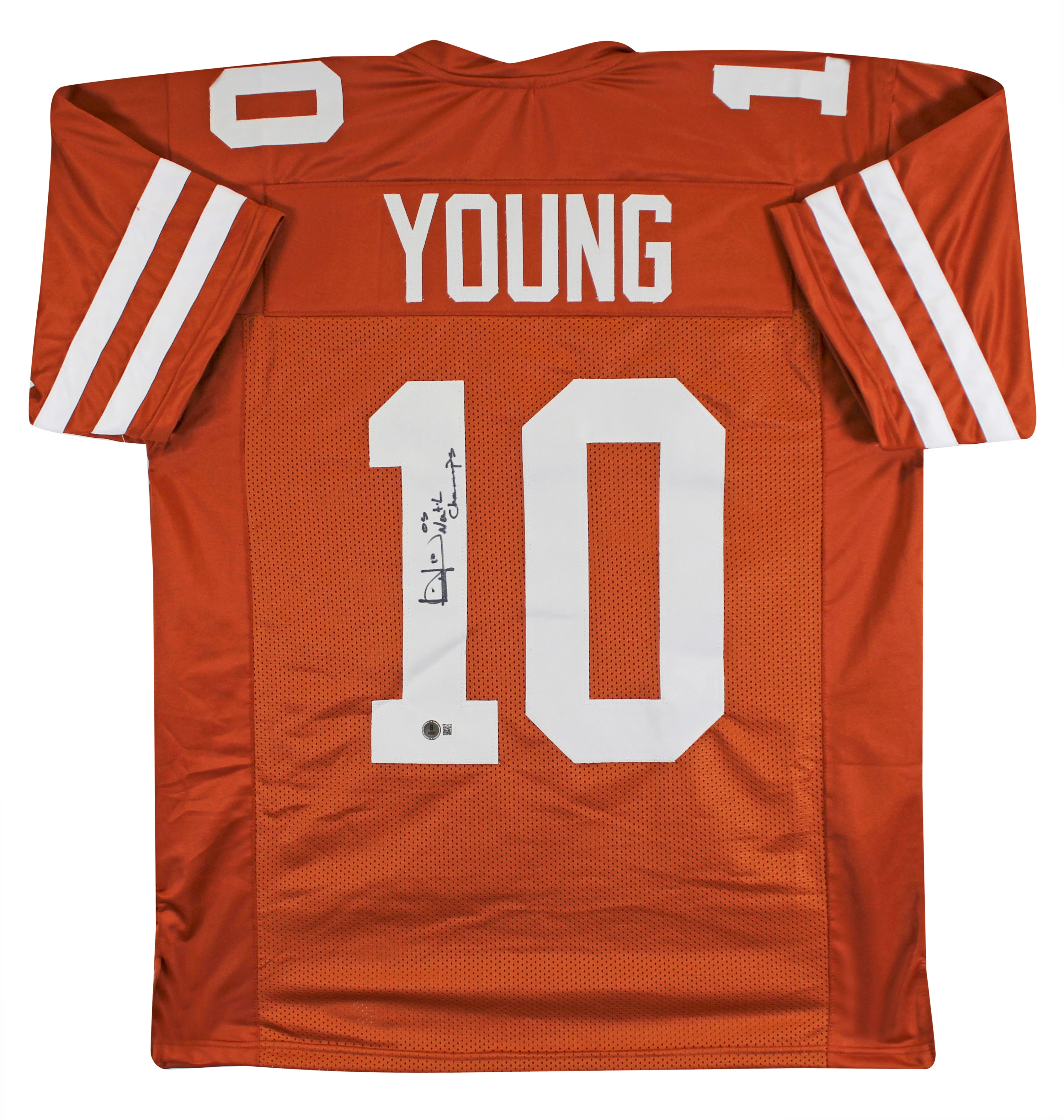 Texas Vince Young "05 Nat'l Champs" Signed Burnt Orange Pro Style Jersey BAS Wit - Image 2