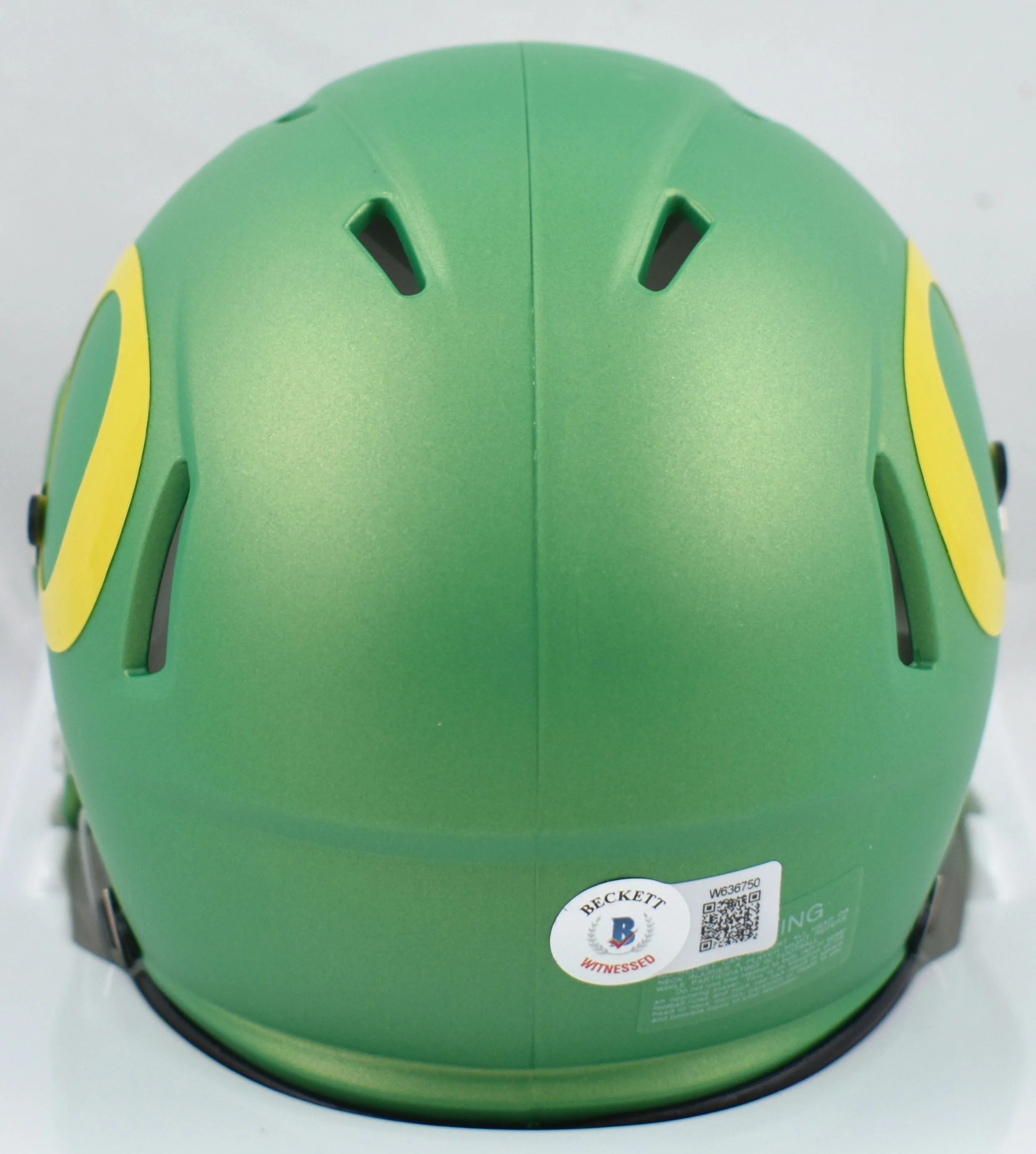Tez Johnson Autographed Oregon Green Speed Mini Helmet-Beckett W Hologram*Yellow - Image 3