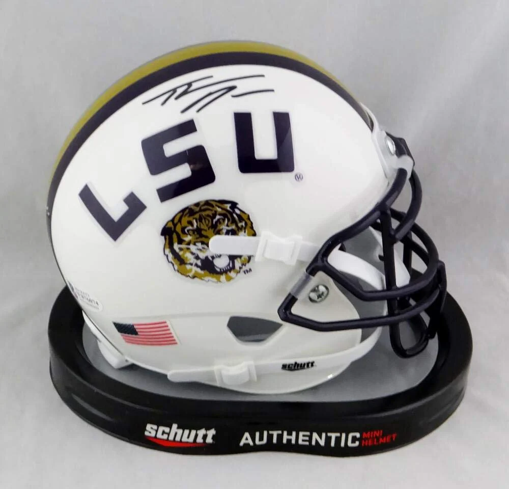 Thaddeus Moss Signed LSU Tigers White Schutt Mini Helmet- Beckett W Auth *Black - Image 4