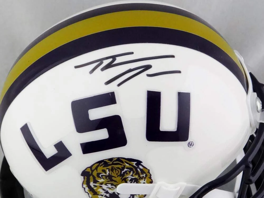 Thaddeus Moss Signed LSU Tigers White Schutt Mini Helmet- Beckett W Auth *Black - Image 5