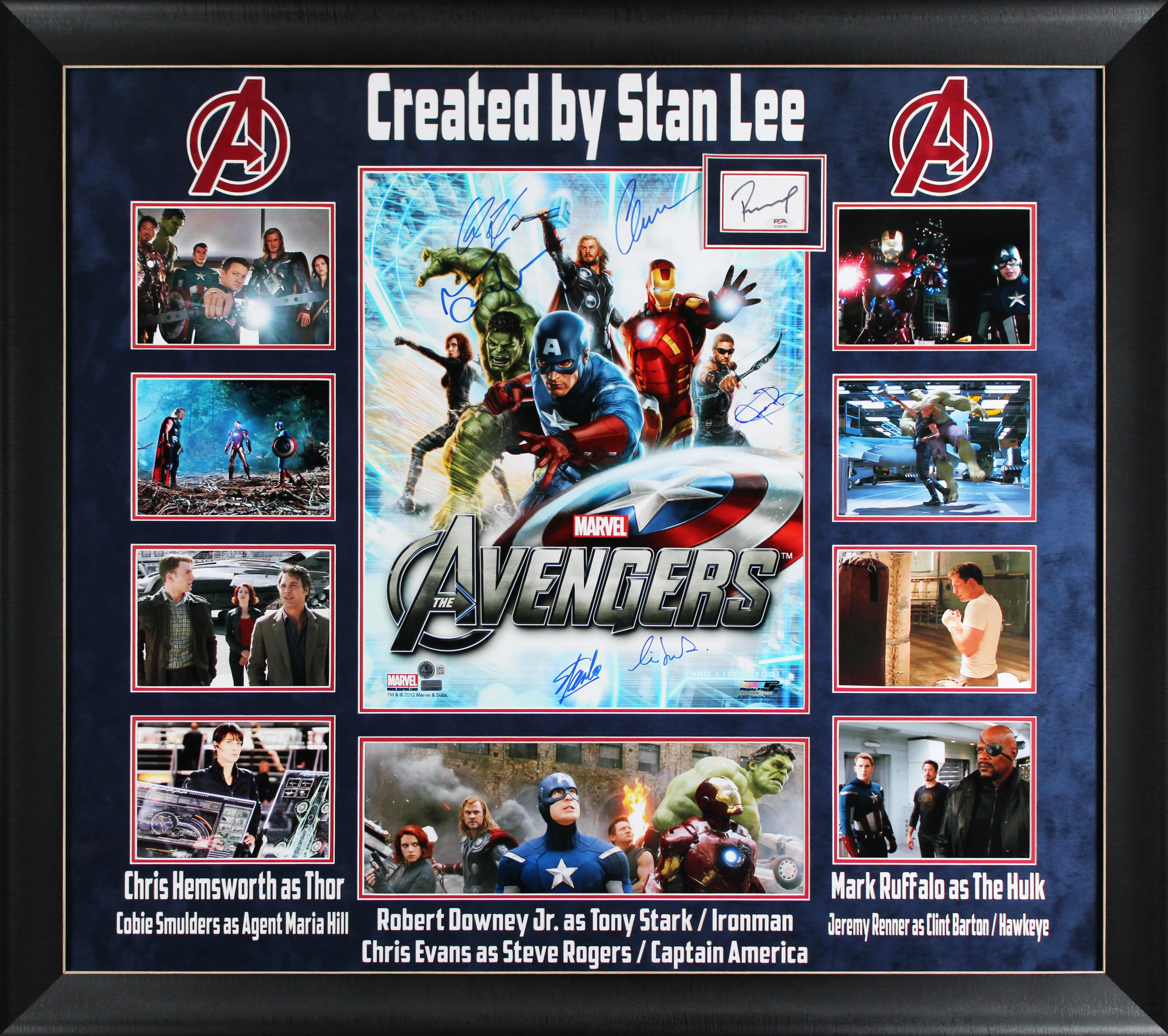 The Avengers (7) Lee, Downey, Hemsworth, Evans +3 Signed Framed Display BAS PSA - Image 2