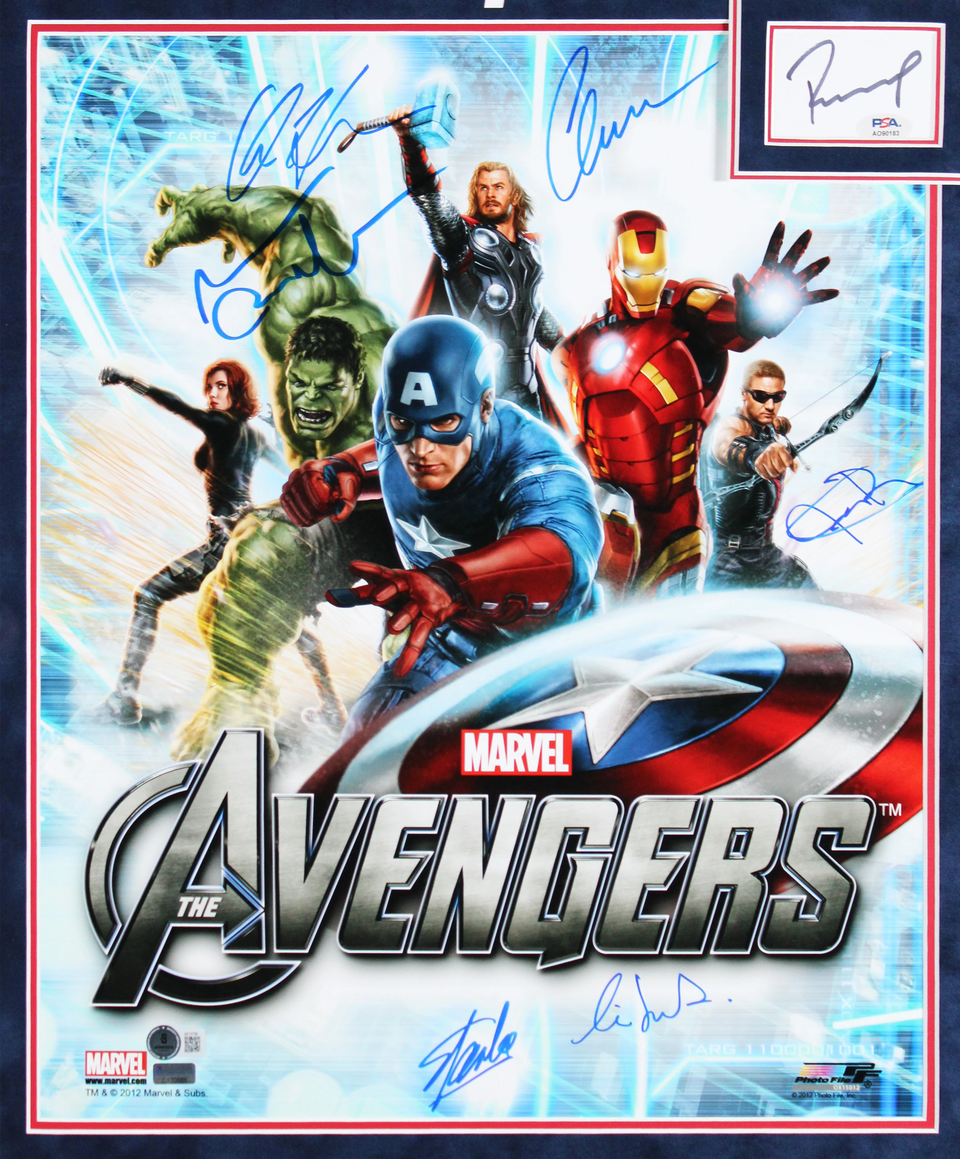 The Avengers (7) Lee, Downey, Hemsworth, Evans +3 Signed Framed Display BAS PSA - Image 3