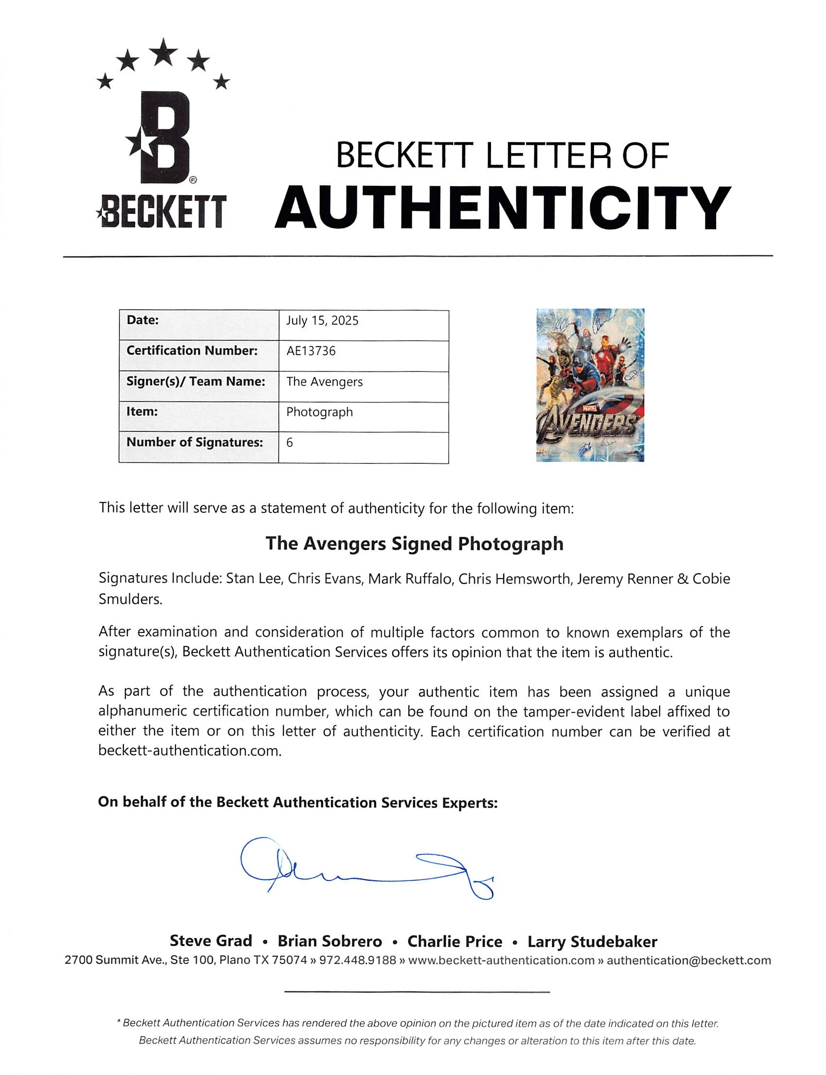 The Avengers (7) Lee, Downey, Hemsworth, Evans +3 Signed Framed Display BAS PSA - Image 4
